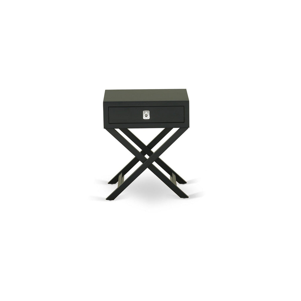 East West Furniture HANE11 Hamilton Square Night Stand End Table With Drawer in Black Finish