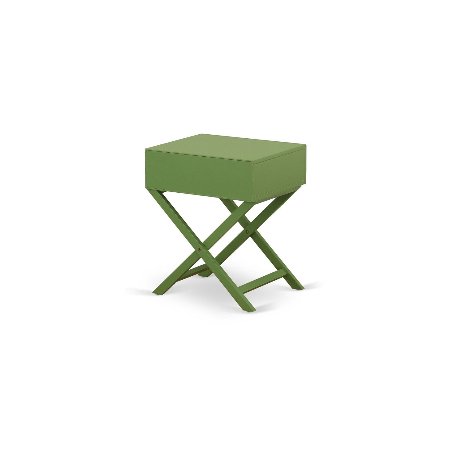 East West Furniture NL19Q-2HA12 3 Piece Bed Set - Queen Size Button Tufted Bed Frame - Linen white Velvet Fabric Upholstered Headboard and a Clover Green Finish Nightstand
