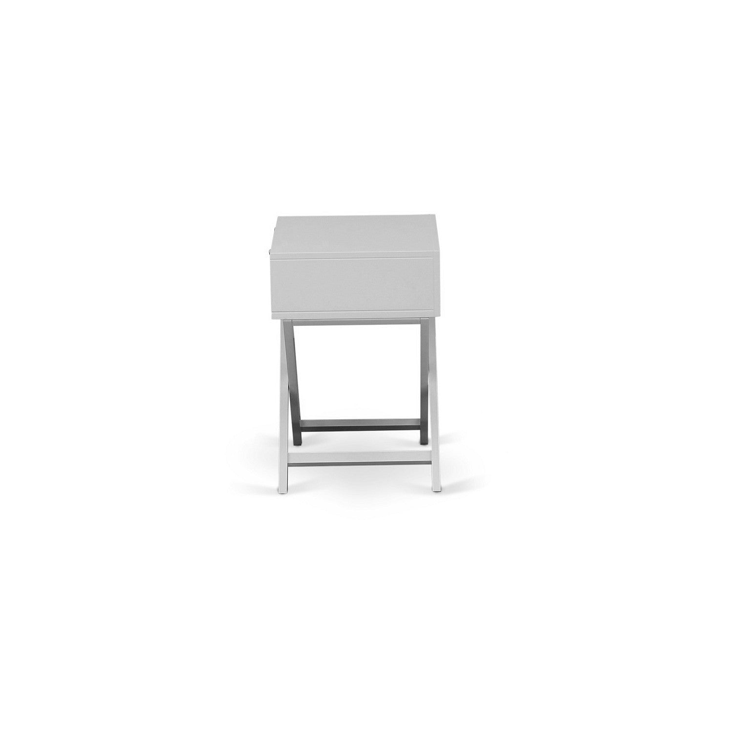 Juego de dormitorio tamaño king de 2 piezas East West Furniture NL19K-1HA14: estructura de cama con botones capitoné, cabecera tapizada en tela de terciopelo blanco y mesita de noche con acabado gris urbano.