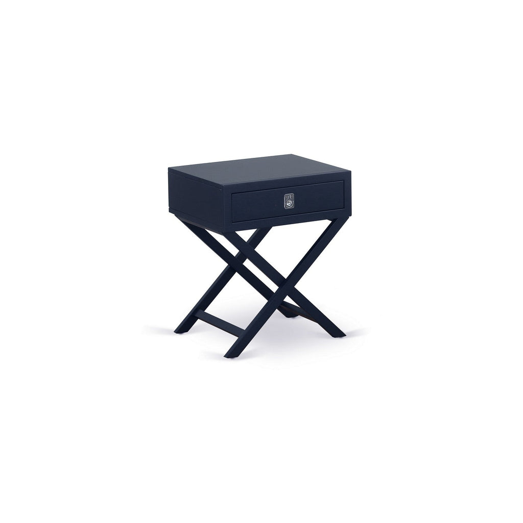 Juego de cama tamaño queen East West Furniture FN11Q-1HA15 de 2 piezas con plataforma y mesa auxiliar para dormitorio, tela de lino azul denim.
