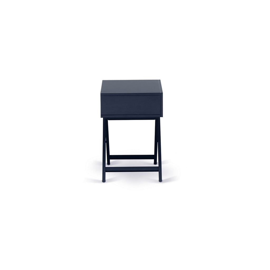 East West Furniture FN11F-1HA15 2-Piece Fannin Full Size Bedroom Set with 1 Wood Bed Frame and a Mid Century Modern Nightstand - Denim Blue Linen Fabric