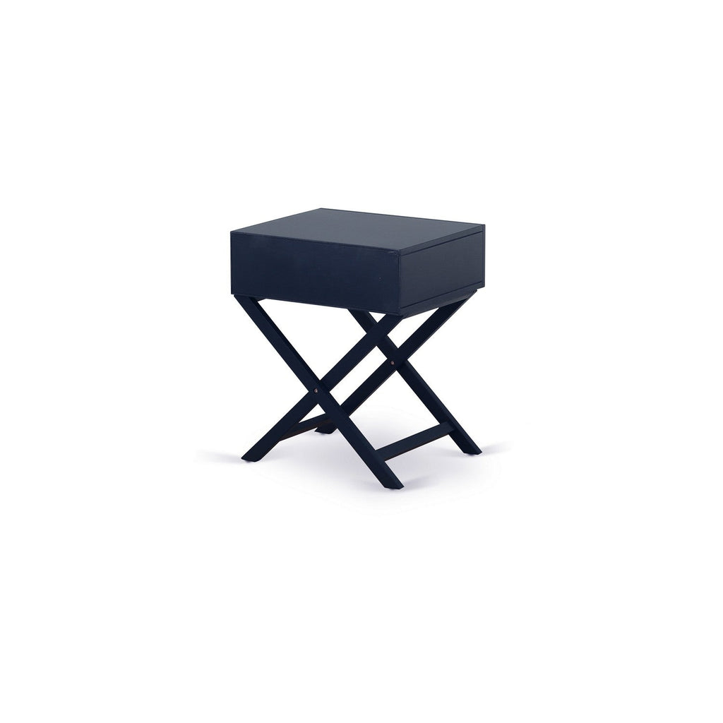 Juego de cama tamaño queen East West Furniture FN11Q-1HA15 de 2 piezas con plataforma y mesa auxiliar para dormitorio, tela de lino azul denim.