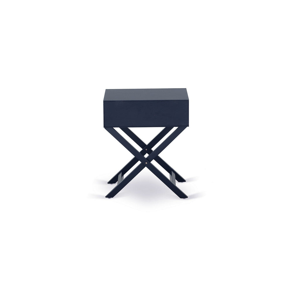 Juego de cama tamaño queen East West Furniture FN11Q-1HA15 de 2 piezas con plataforma y mesa auxiliar para dormitorio, tela de lino azul denim.