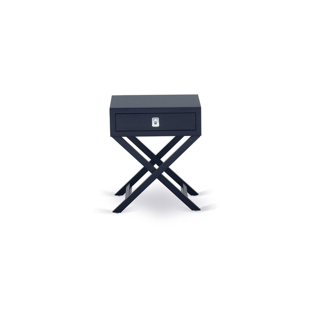 Juego de cama tamaño queen East West Furniture FN11Q-1HA15 de 2 piezas con plataforma y mesa auxiliar para dormitorio, tela de lino azul denim.