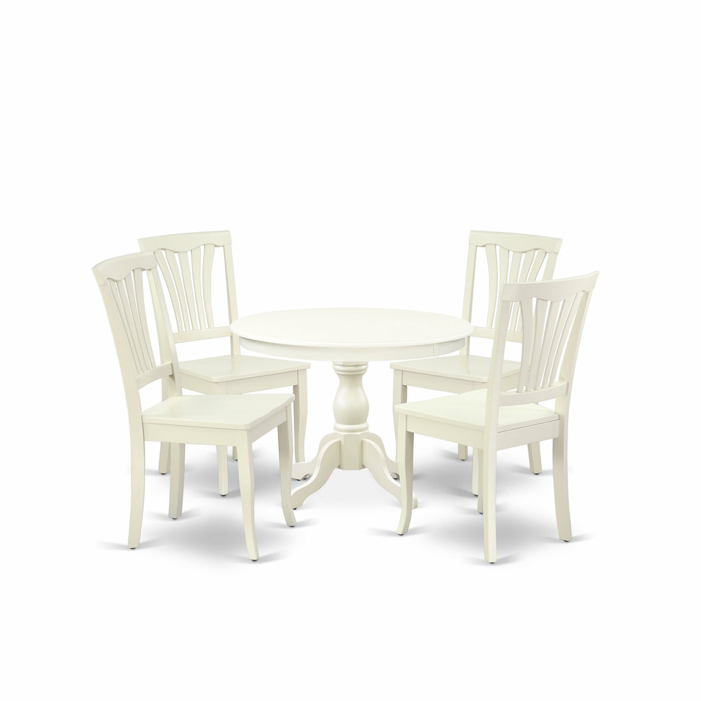 East West Furniture HBAV5-LWH-W 5 Piece Dining Room Table Set Includes a Round Kitchen Table with Pedestal and 4 Dining Chairs