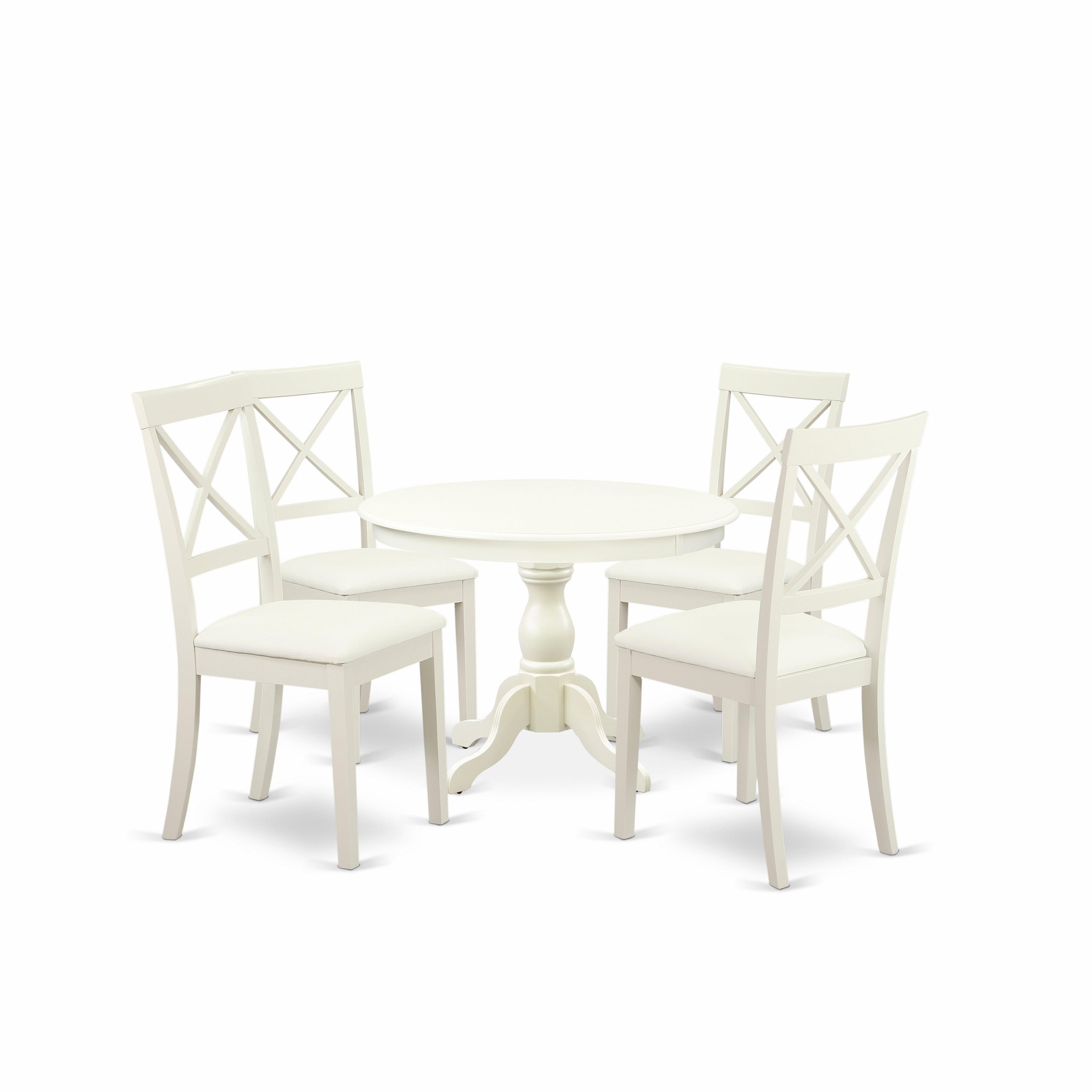 East West Furniture HBBO5-LWH-C 5 Piece Kitchen Table Set - linen white Wooden Table with 4 linen white faux Leather Mid Century Modern Chairs with X-Back - linen white Finish