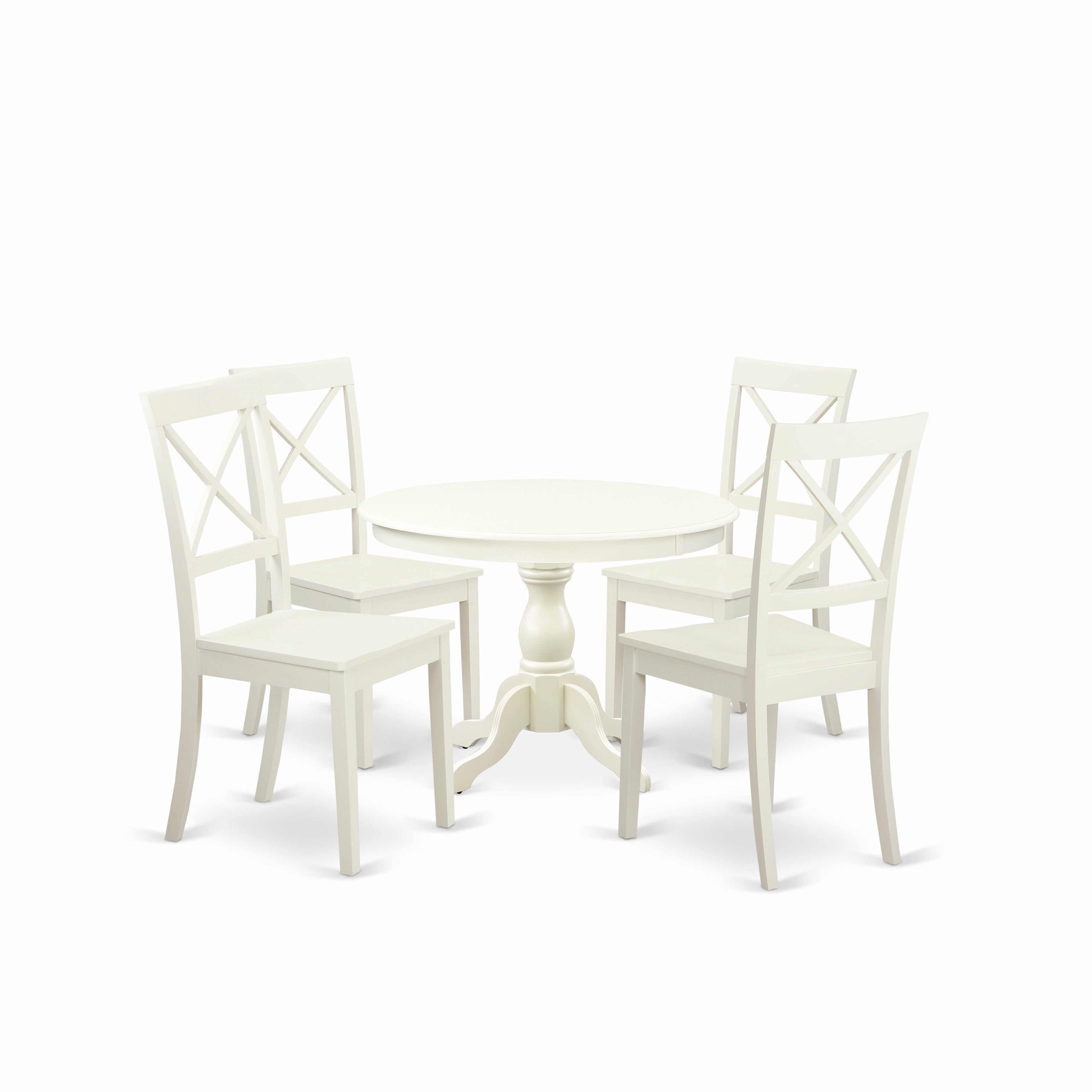 East West Furniture HBBO5-LWH-W 5 Piece Kitchen Set - linen white Breakfast Table and 4 linen white Chairs for Dining Room with X-Back - linen white Finish