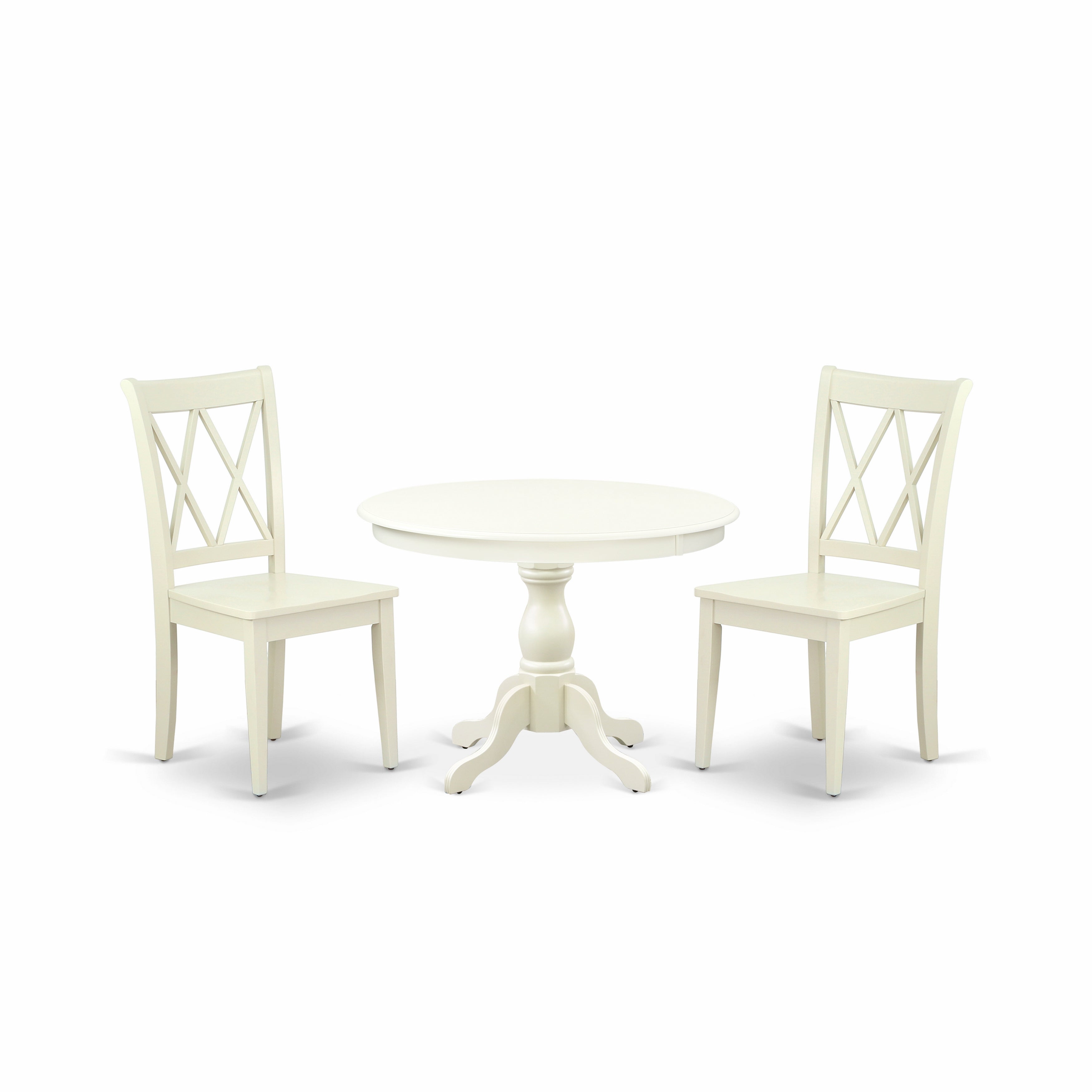 East West Furniture HBCL3-LWH-W 3 Piece Dining Table Set - linen white Dinner Table and 2 linen white Kitchen Chairs with Double X-Back - linen white Finish