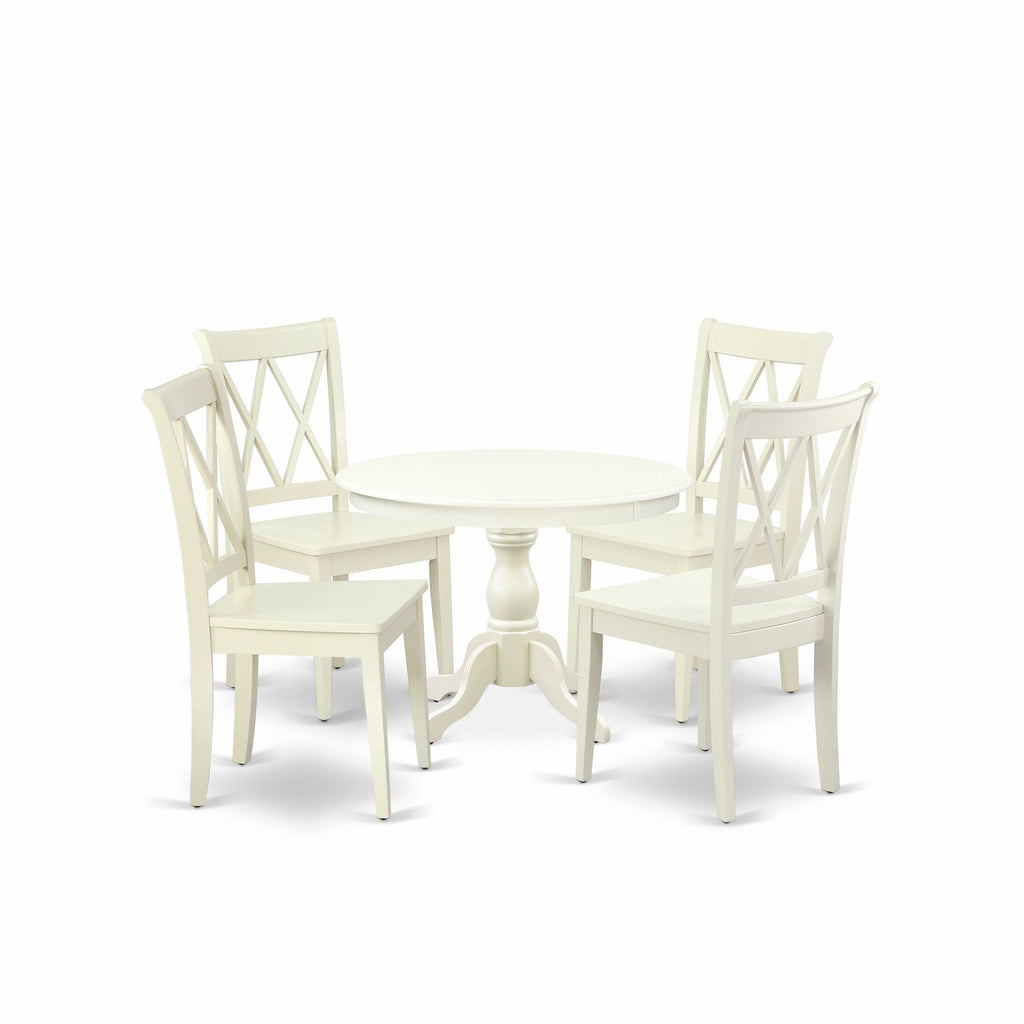 Juego de comedor de 5 piezas East West Furniture HBCL5-LWH-W. Incluye una mesa de comedor redonda con pedestal y 4 sillas de cocina.
