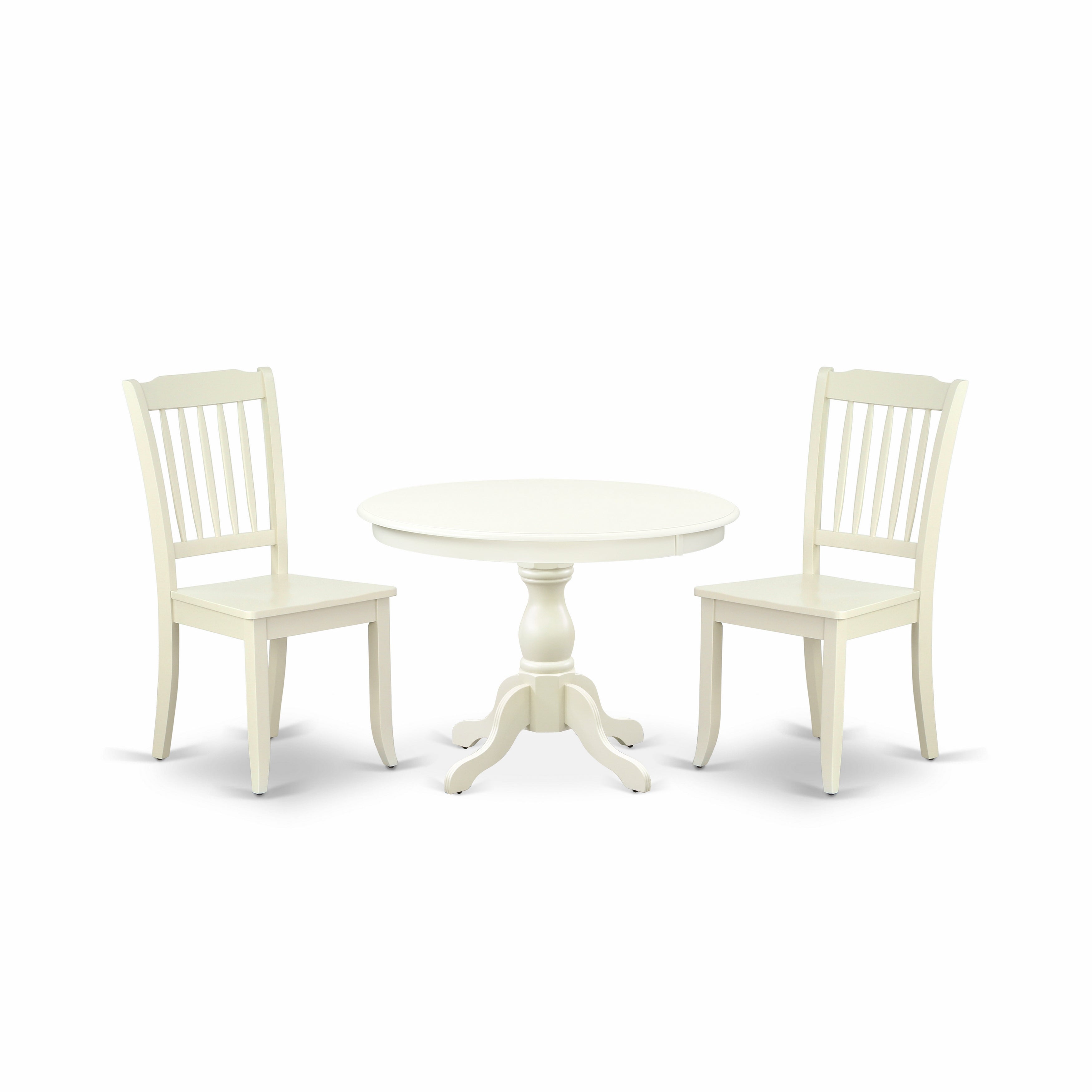 East West Furniture HBDA3-LWH-W 3 Piece Modern Dining Table Set - linen white Breakfast Table and 2 linen white Dining Chairs with Slatted Back - linen white Finish