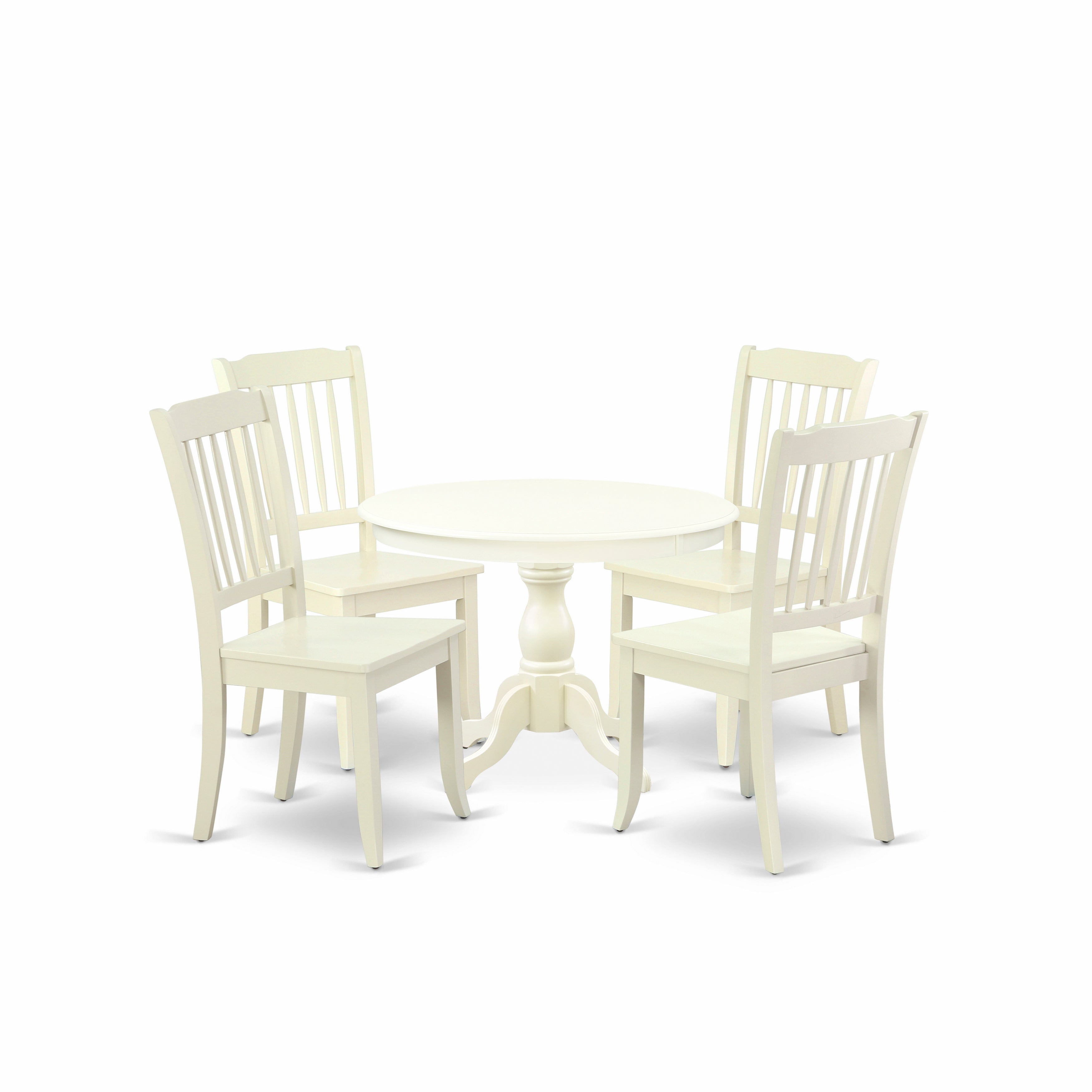 East West Furniture HBDA5-LWH-W 5 Piece Modern Dining Table Set - linen white Dinning Table and 4 linen white Kitchen Chairs with Slatted Back - linen white Finish