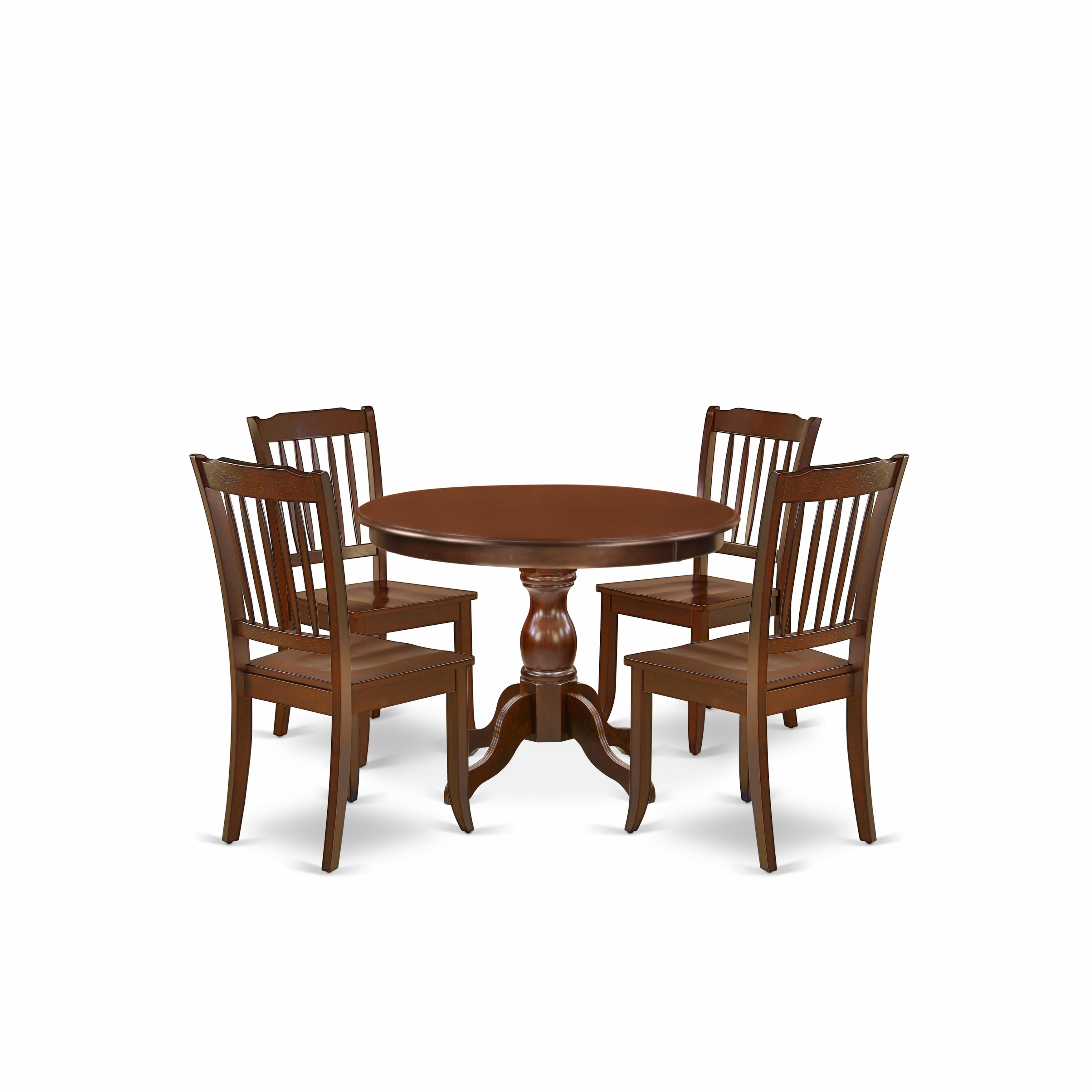 Juego de comedor de 5 piezas East West Furniture HBDA5-MAH-W. Incluye una mesa de comedor redonda con pedestal y 4 sillas de cocina.
