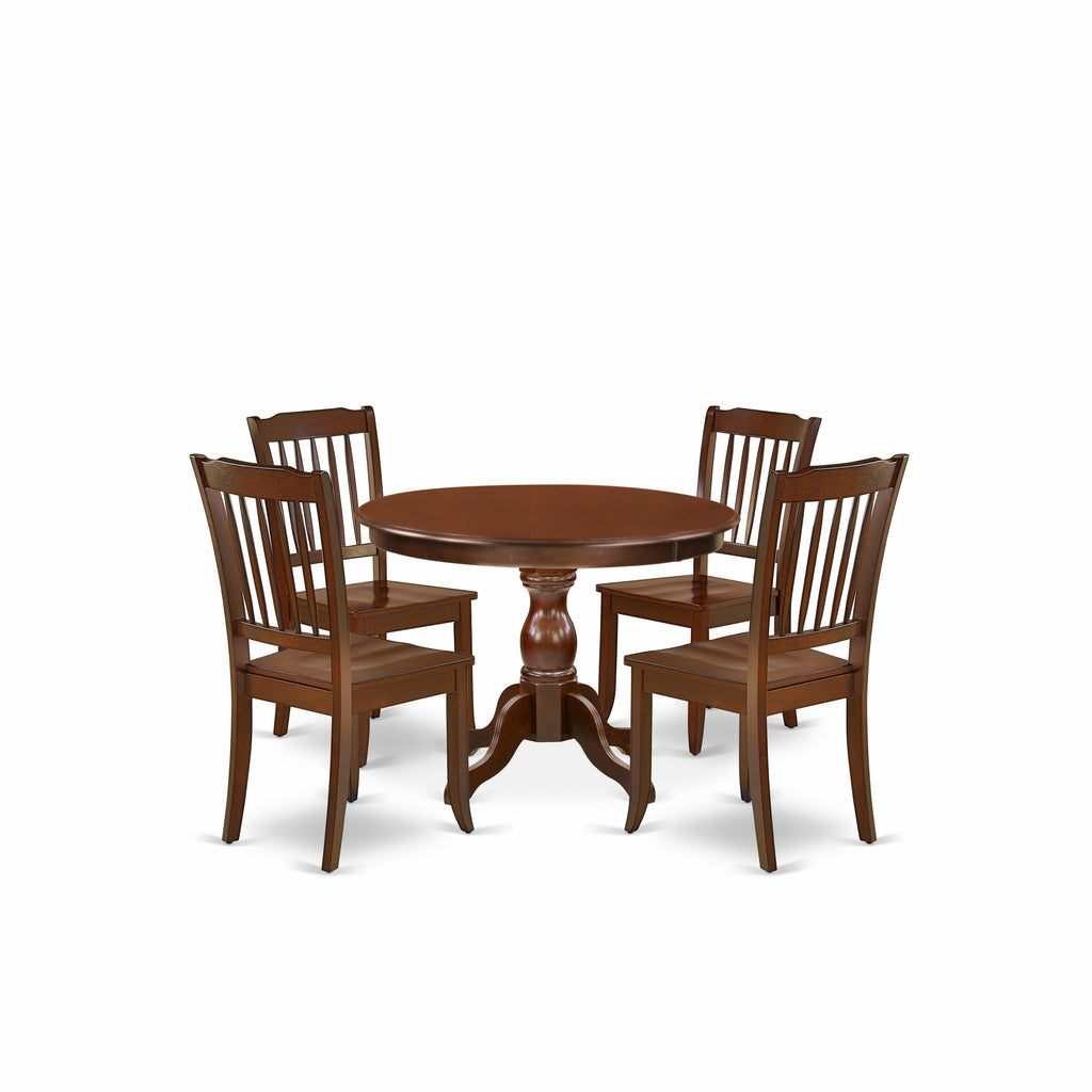 East West Furniture HBDA5-MAH-W 5 Piece Dining Set Includes a Round Dining Table with Pedestal and 4 Kitchen Chairs, 42x42 Inch, Mahogany