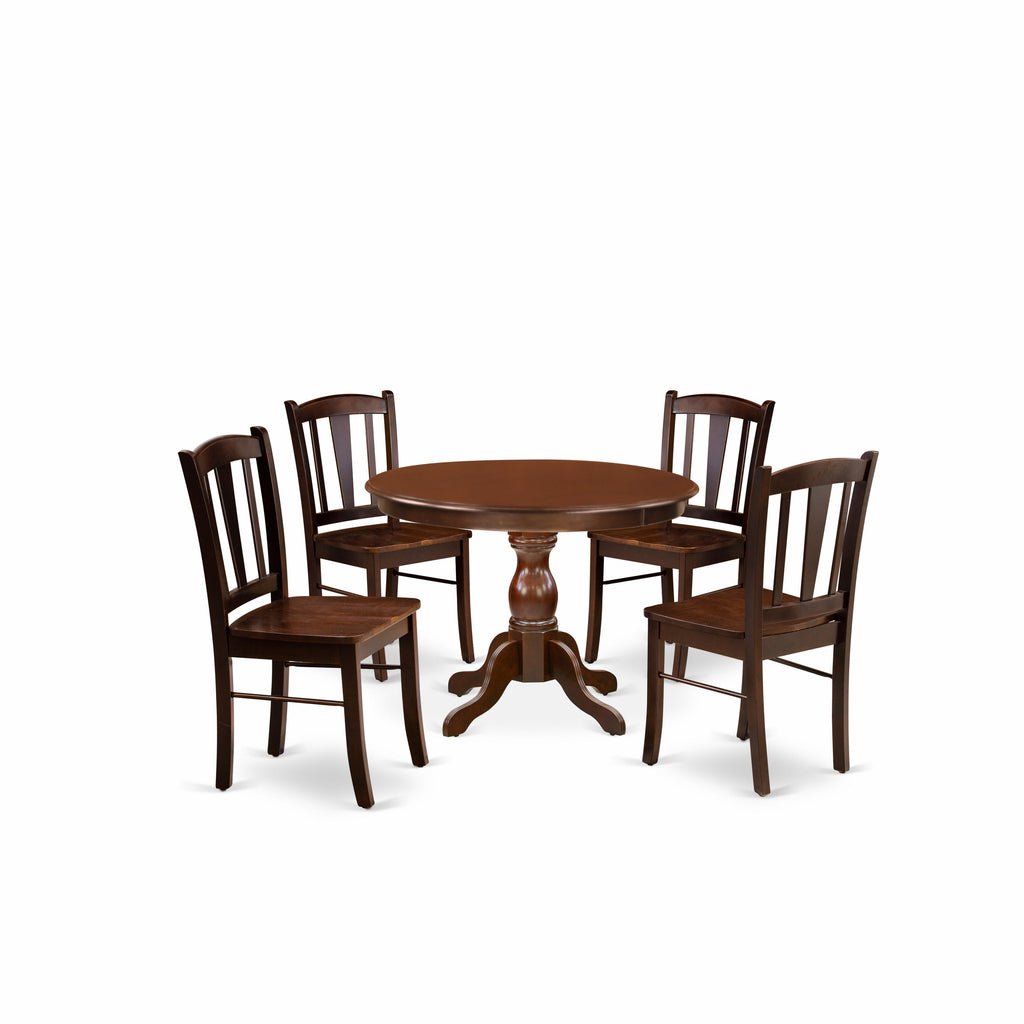 East West Furniture HBDL5-MAH-W 5 Piece Dining Table Set for 4 Includes a Round Kitchen Table with Pedestal and 4 Kitchen Dining Chairs, 42x42 Inch, Mahogany