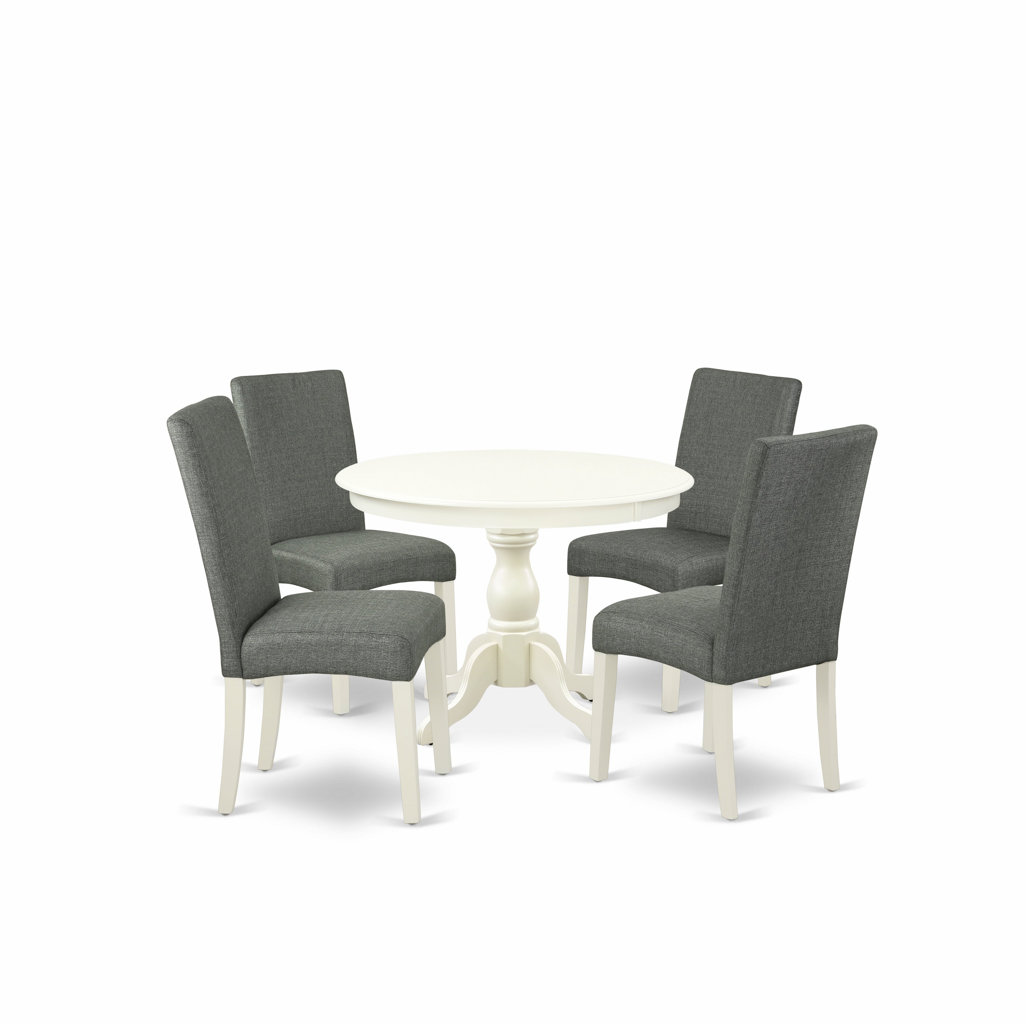 East West Furniture HBDR5-LWH-07 5 Piece Table and Chairs Dining Set - linen white Small Kitchen Table and 4 Grey Linen Fabric Mid Century Modern Chairs with High Back - linen white Finish