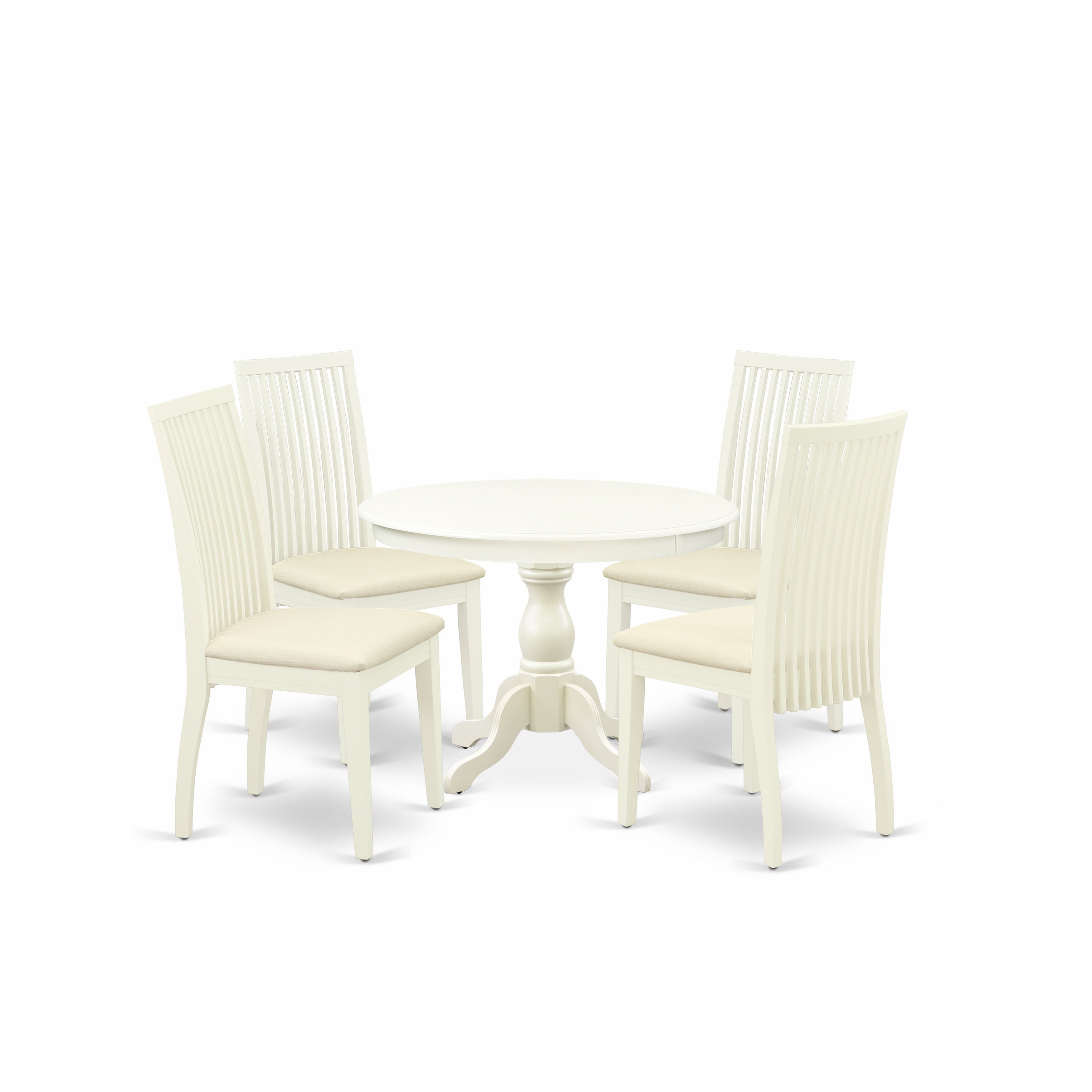 East West Furniture HBIP5-LWH-C 5 Piece Dining Room Table Set - linen white Small Dining Table and 4 linen white Chairs for Dining Room with Slatted Back - linen white Finish
