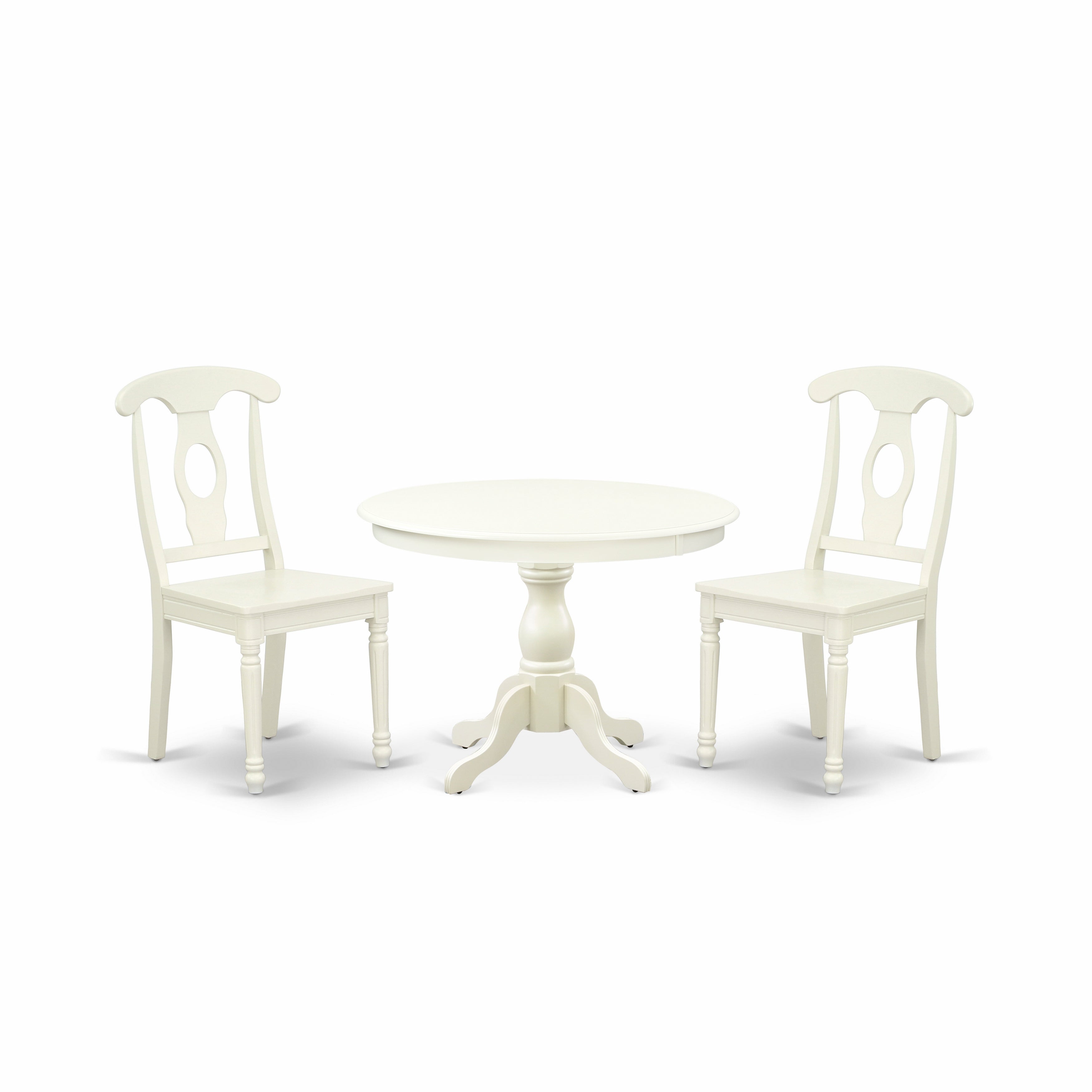East West Furniture HBKE3-LWH-W 3 Piece Kitchen Dining Table Set - linen white Kitchen Table and 2 linen white Wood Chairs with Napoleon Back- linen white Finish