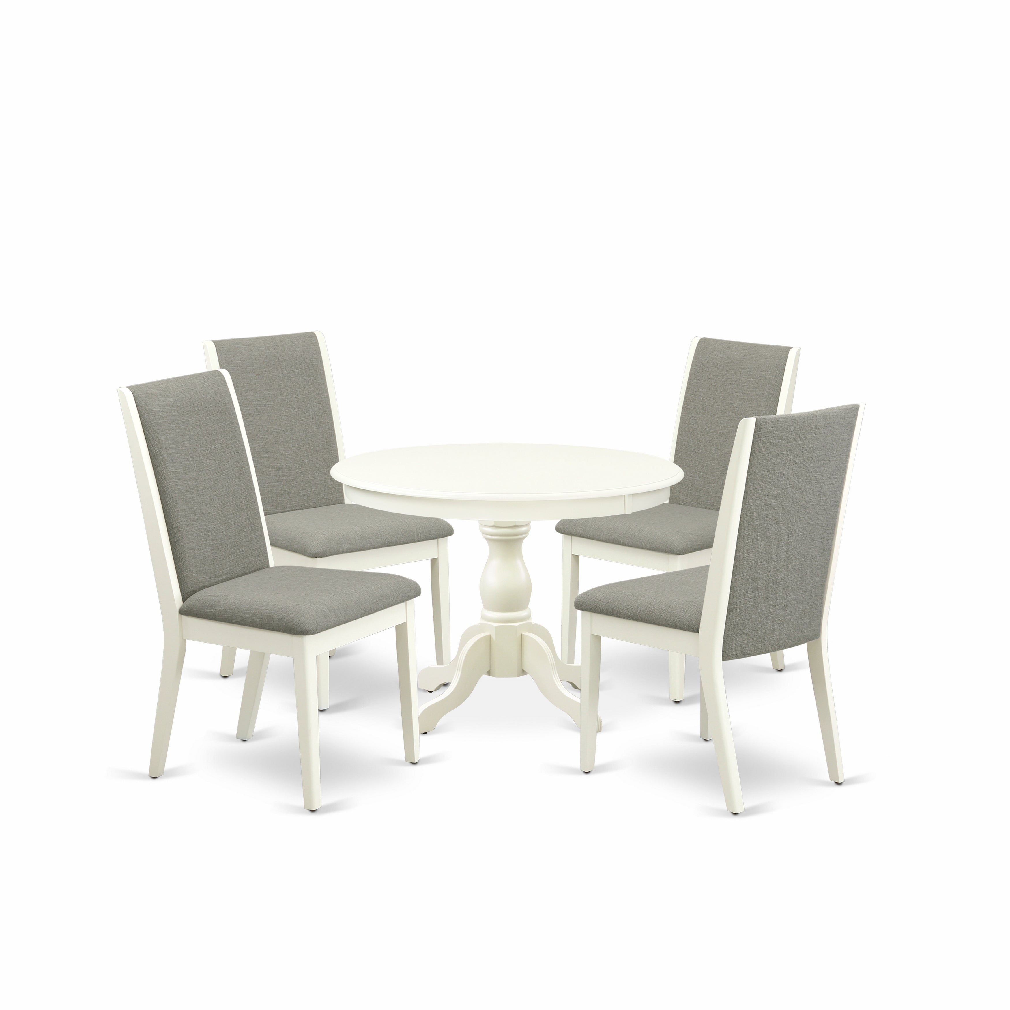 East West Furniture HBLA5-LWH-06 5 Piece Modern Dining Table Set - linen white Breakfast Table and 4 Shitake Linen Fabric Modern Dining Chairs with High Back - linen white Finish