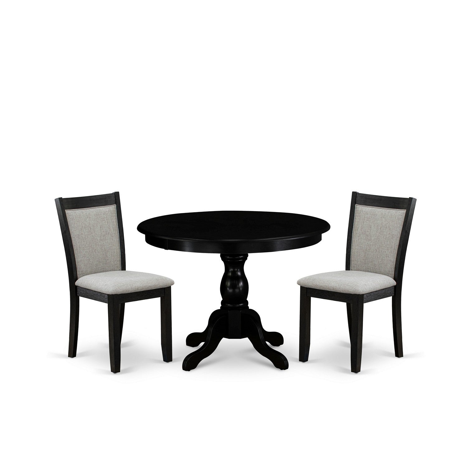 East West Furniture HBMZ3-AB6-06 3-Pc Dining Table Set Contains a Dining Room Table and 2 Shitake Linen Fabric Dining Room Chairs - Wire Brushed Black Finish