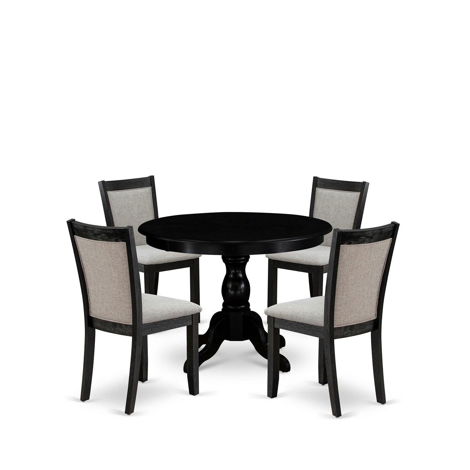 East West Furniture HBMZ5-AB6-06 5-Pc Dinette Set Includes a Modern Dining Room Table and 4 Shitake Linen Fabric Parson Chairs - Wire Brushed Black Finish