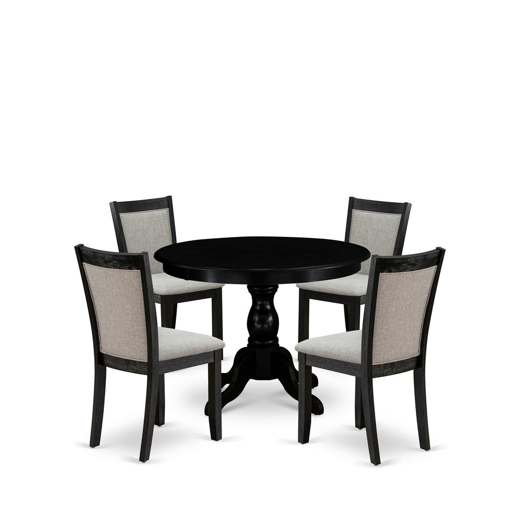 East West Furniture HBMZ5-AB6-06 5 Piece Dining Room Furniture Set Includes a Round Dining Table with Pedestal and 4 Shitake Linen Fabric Parsons Chairs