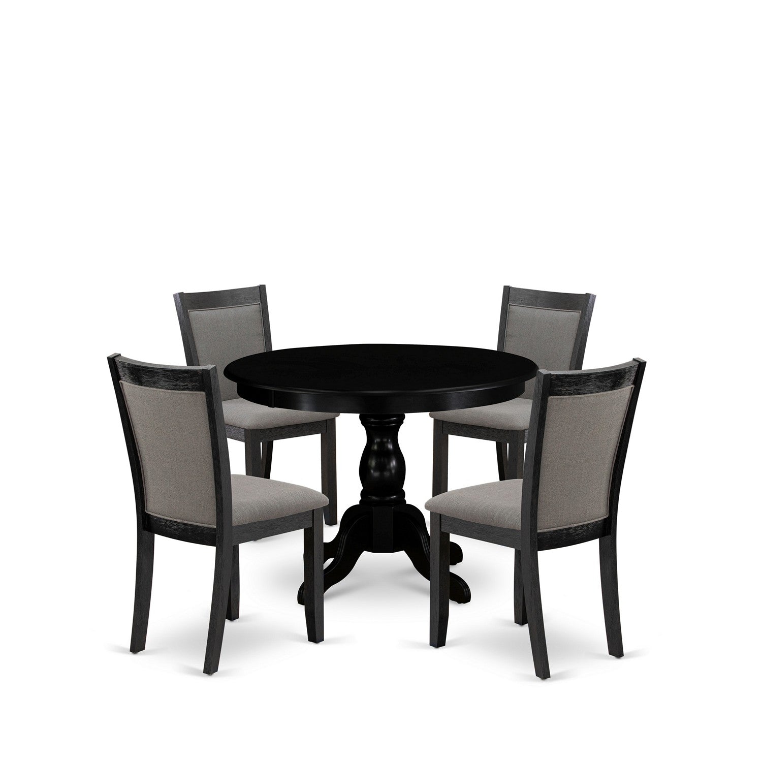 East West Furniture HBMZ5-AB6-50 5-Piece Kitchen Room Table Set Includes a Pedestal Dining Table and 4 Dark Gotham Grey Linen Fabric Upholstered Dining Chairs - Wire Brushed Black Finish