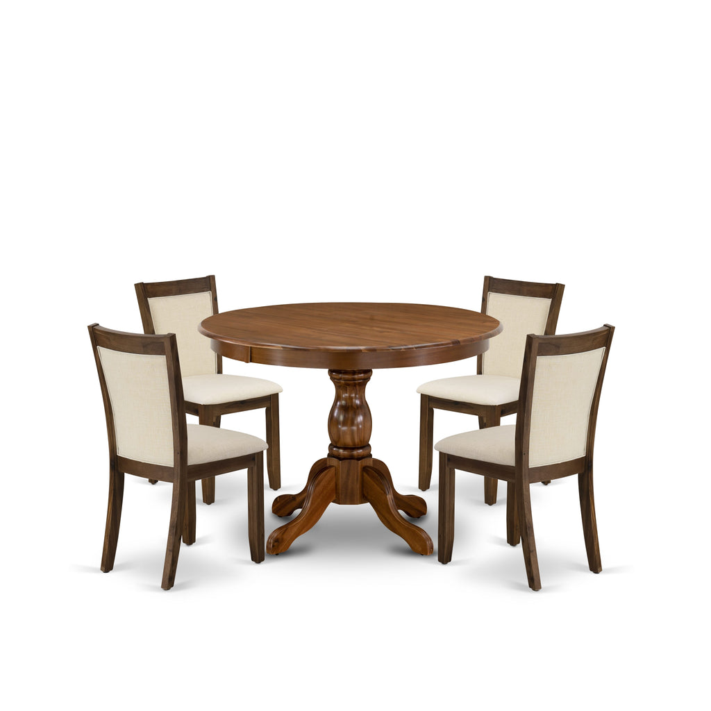 East West Furniture HBMZ5-AWA-32 5 Piece Dining Room Furniture Set Contains a Round Dining Table and 4 Parson Chairs, 42x42 Inch, Antique Walnut