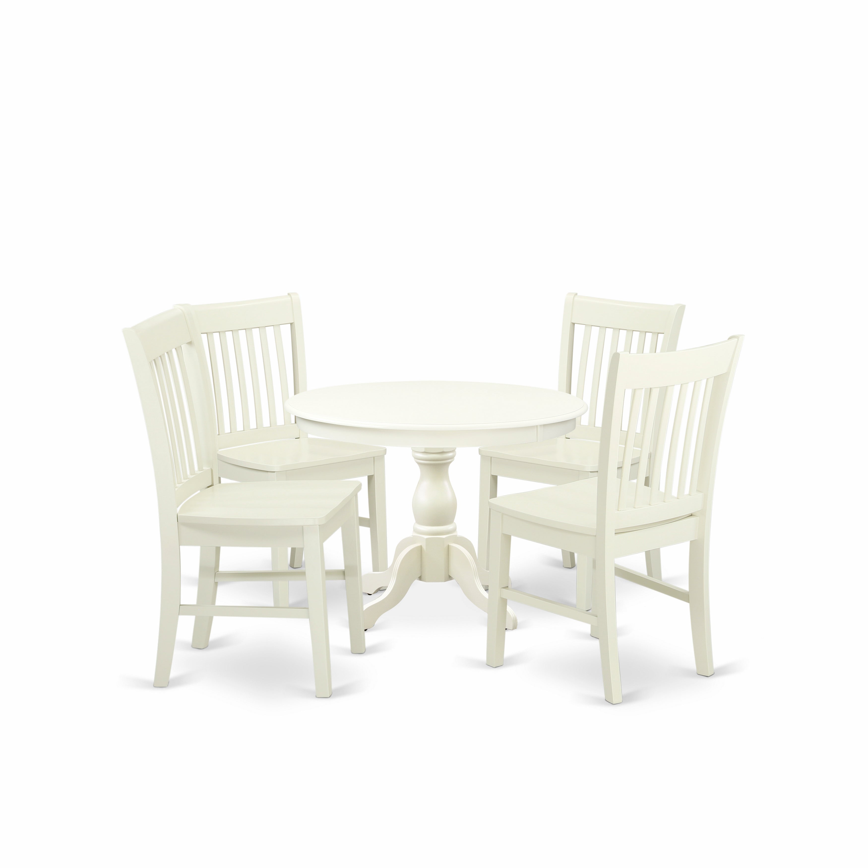 East West Furniture HBNF5-LWH-W 5 Piece Dining Room Table Set - linen white Dining Table and 4 linen white Kitchen Chairs with Slatted Back - linen white Finish