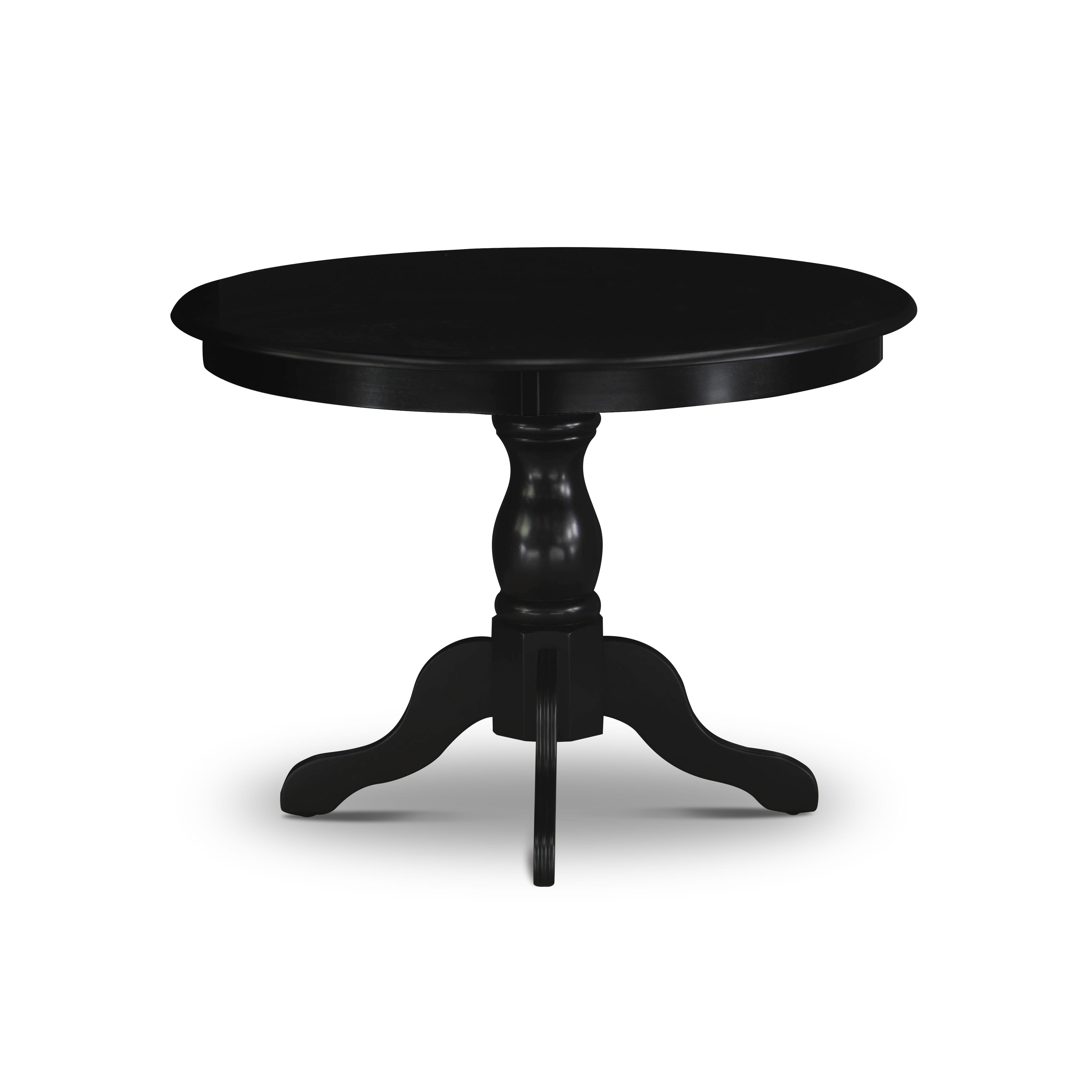 Juego de comedor de 5 piezas East West Furniture HBAB5-ABK-24 para 4 personas. Incluye una mesa de comedor redonda con pedestal y 4 sillas de comedor Parson de tela de lino de color negro.