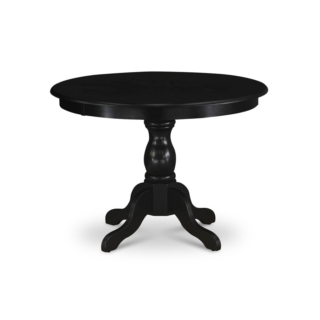 East West Furniture ANVA3-BLK-C 3 Piece Modern Dining Table Set Contains a Round Kitchen Table with Pedestal and 2 Linen Fabric Dining Room Chairs, 36x36 Inch, Black