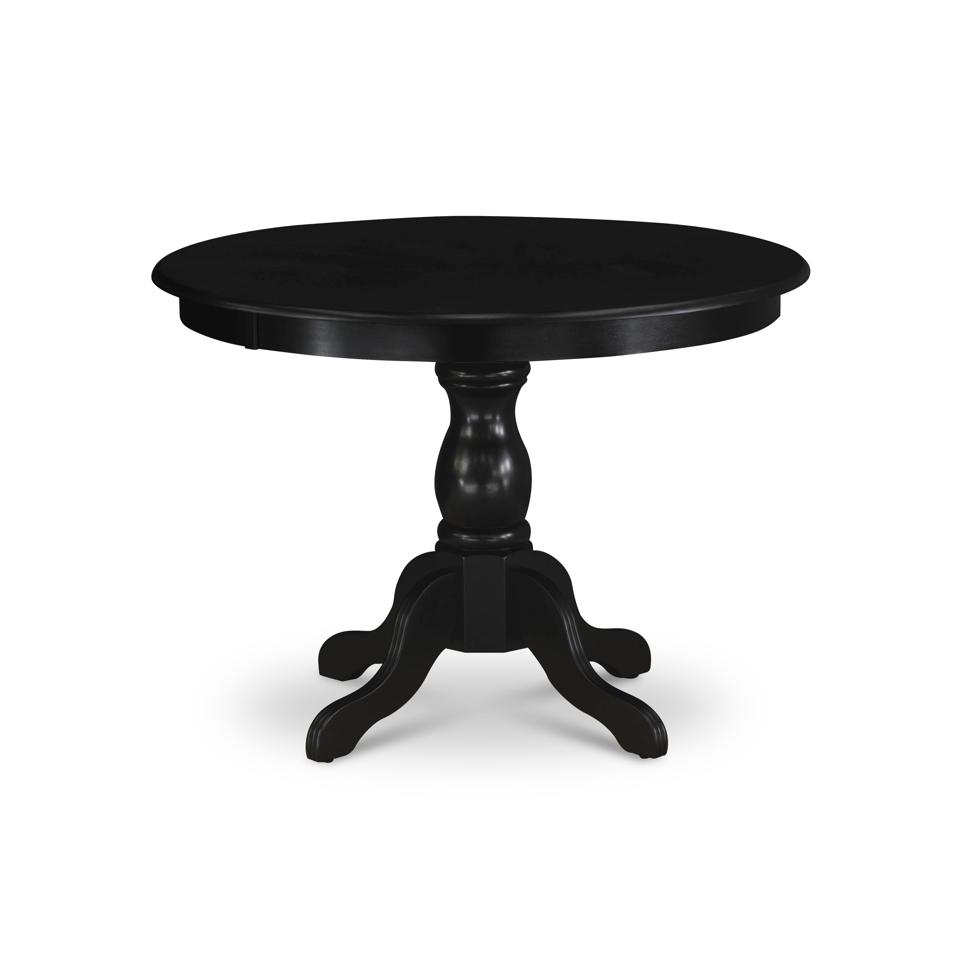 Juego de comedor de 5 piezas East West Furniture HBAB5-ABK-24 para 4 personas. Incluye una mesa de comedor redonda con pedestal y 4 sillas de comedor Parson de tela de lino de color negro.