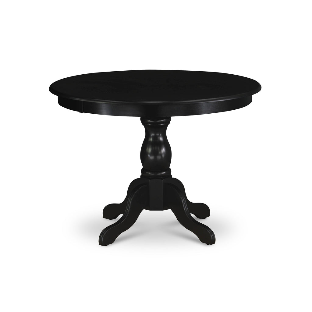 Juego de comedor de 5 piezas East West Furniture HBAB5-ABK-24 para 4 personas. Incluye una mesa de comedor redonda con pedestal y 4 sillas de comedor Parson de tela de lino de color negro.