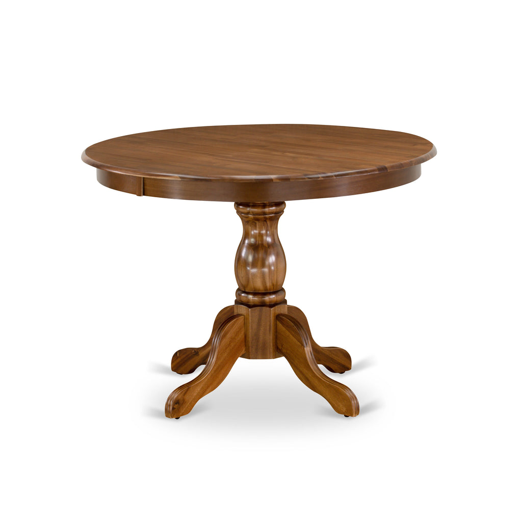 East West Furniture HBAB5-AWA-05 5 Piece Dining Room Furniture Set Includes a Round Dining Table with Pedestal and 4 Grey Linen Fabric Upholstered Chairs