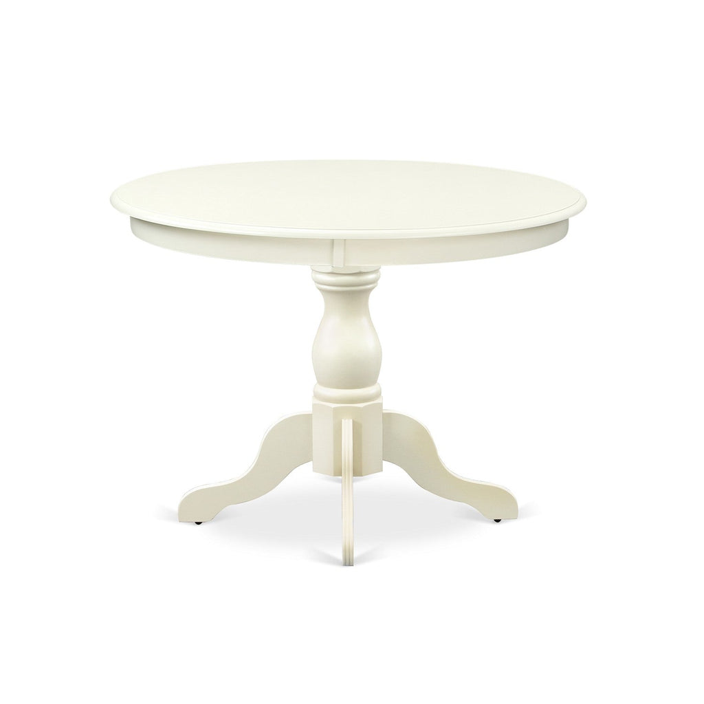 East West Furniture HBIP3-LWH-W 3 Piece Modern Dining Table Set Contains a Round Wooden Table with Pedestal and 2 Dining Chairs, 42x42 Inch, Linen White