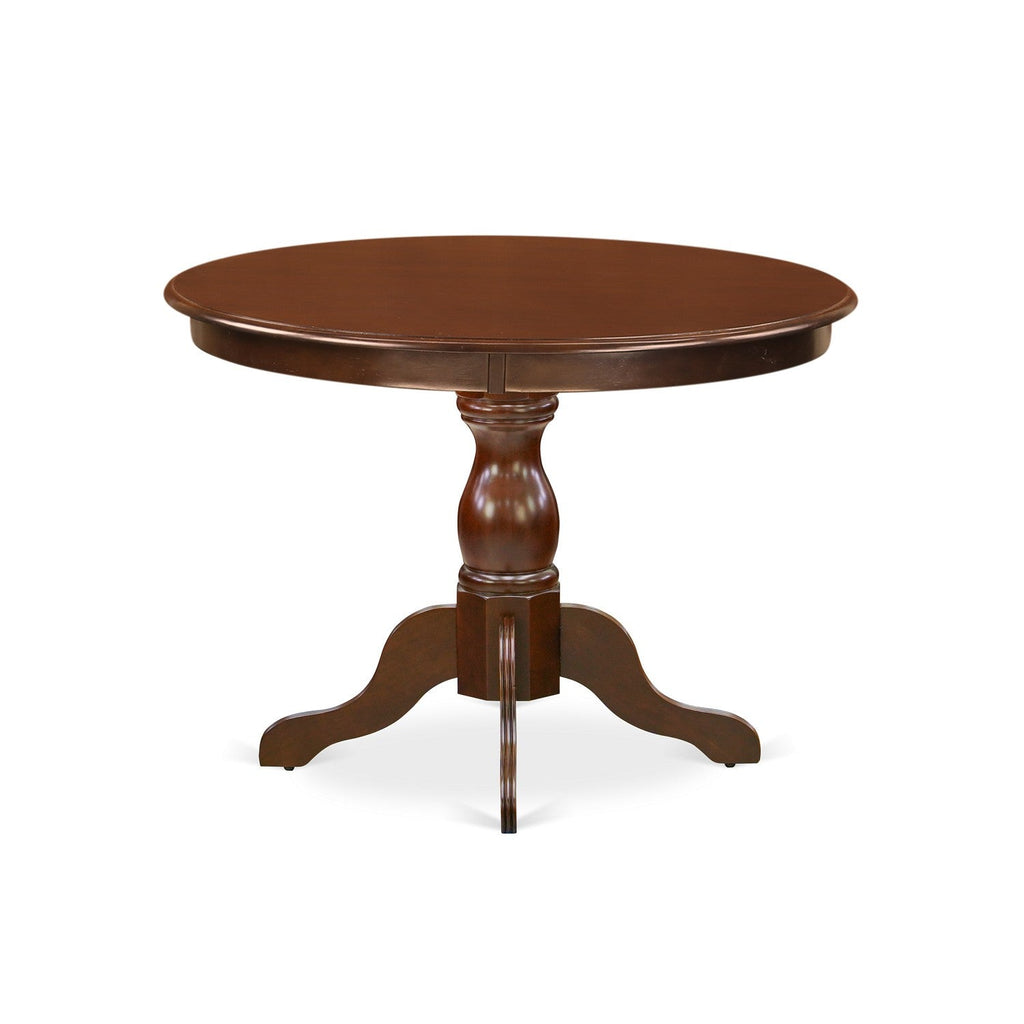 East West Furniture HBNF3-MAH-C 3 Piece Dining Room Table Set  Contains a Round Kitchen Table with Pedestal and 2 Linen Fabric Upholstered Dining Chairs, 42x42 Inch, Mahogany