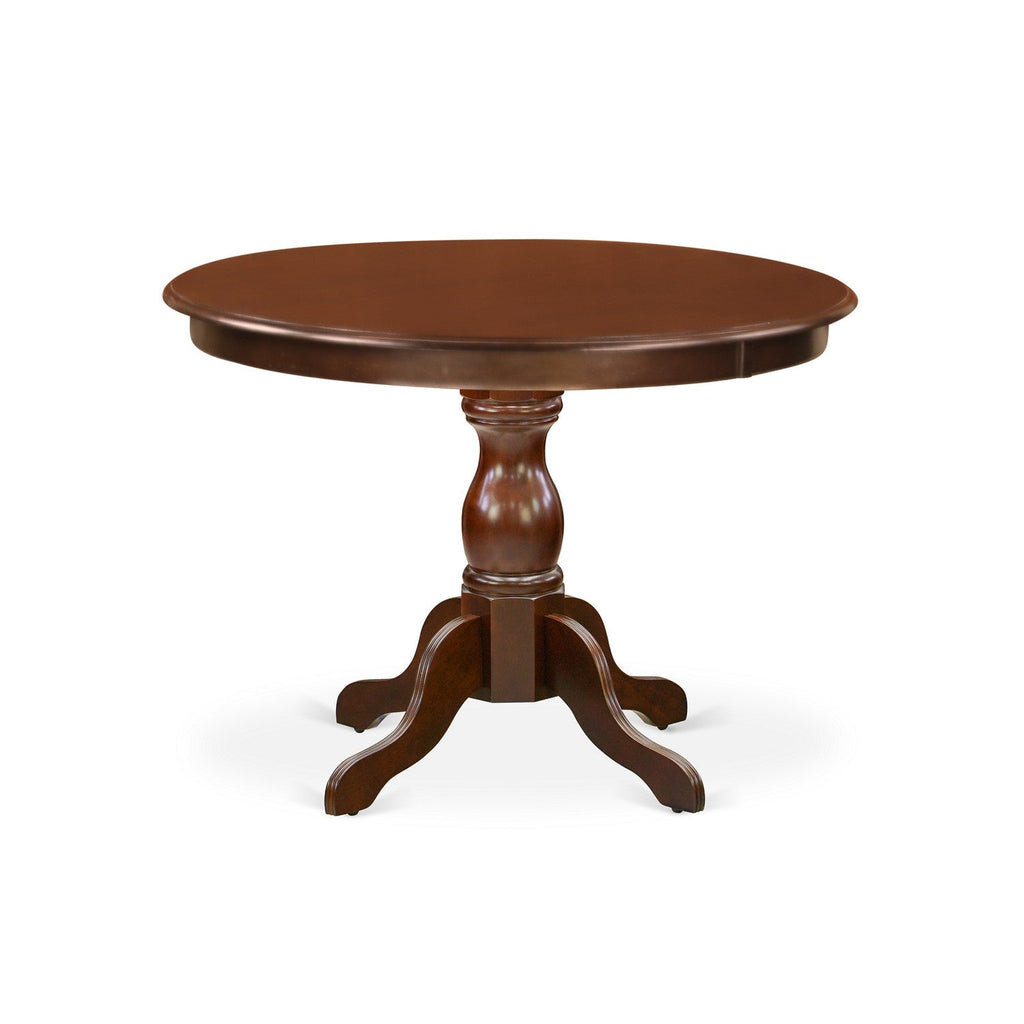 East West Furniture HBAB3-MAH-18 3 Piece Dining Room Table Set  Contains a Round Kitchen Table with Pedestal and 2 Coffee Linen Fabric Parson Dining Chairs, 42x42 Inch, Mahogany