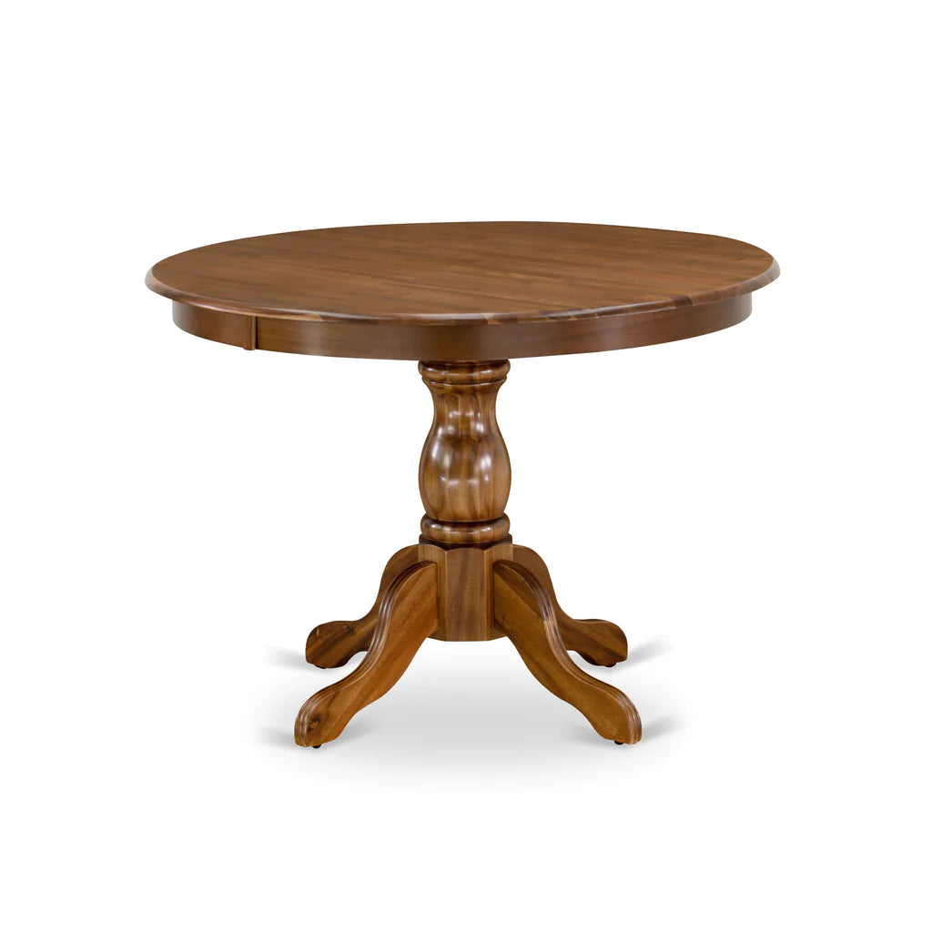 East West Furniture HBGA5-AWA-03 5 Piece Dining Table Set for 4 Includes a Round Kitchen Table with Pedestal and 4 Brown Linen Fabric Upholstered Parson Chairs
