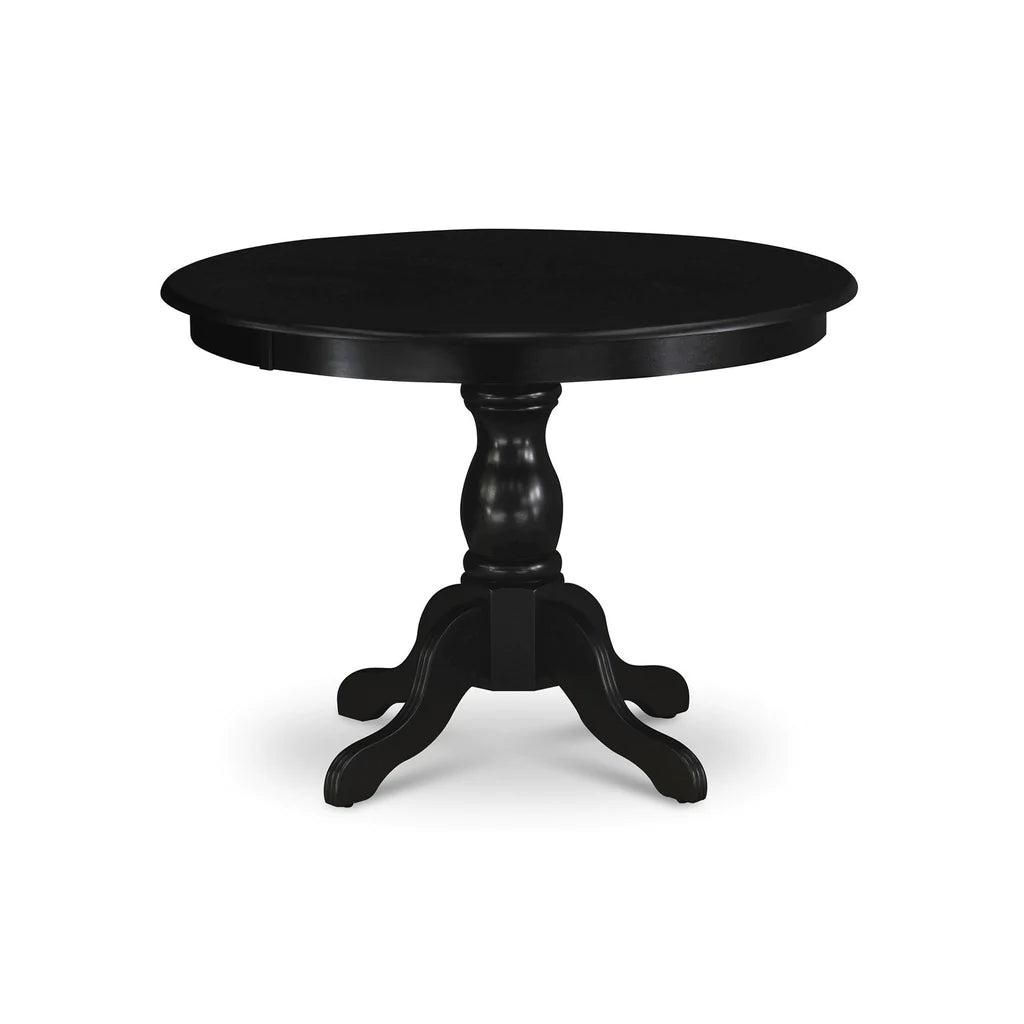 East West Furniture HBMZ3-AB6-06 3 Piece Kitchen Table Set Contains a Round Dining Table with Pedestal and 2 Shitake Linen Fabric Upholstered Chairs, 42x42 Inch, Wirebrushed Black