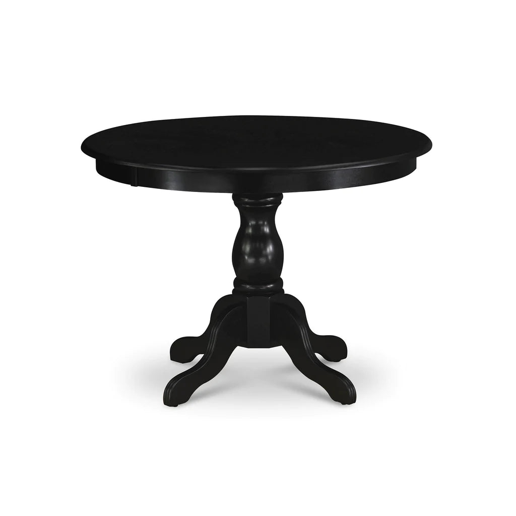 East West Furniture HBMZ5-AB6-06 5 Piece Dining Room Furniture Set Includes a Round Dining Table with Pedestal and 4 Shitake Linen Fabric Parsons Chairs, 42x42 Inch, Wirebrushed Black