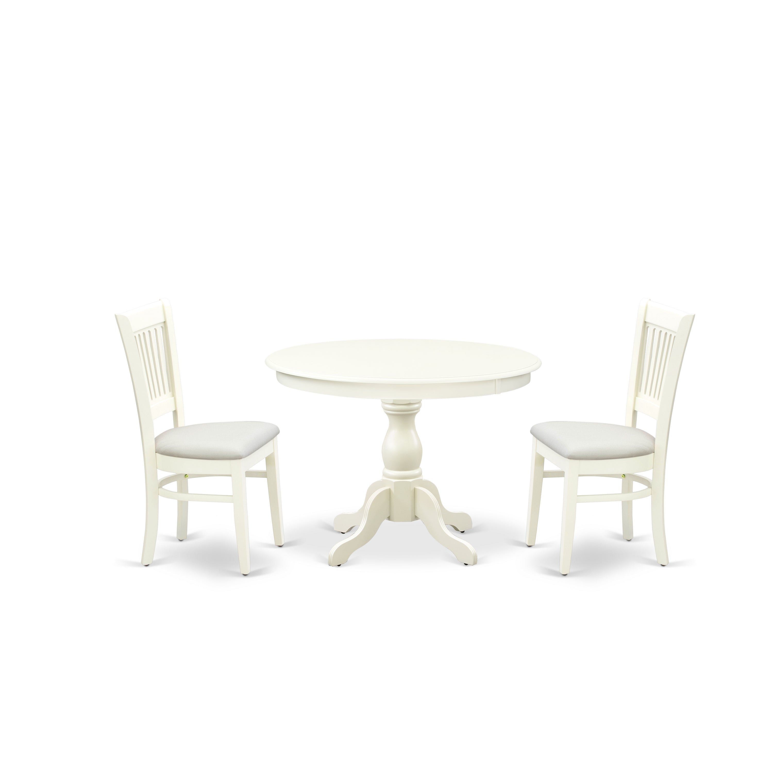 EAST WEST FURNITURE - HBVA3-LWH-C - 3-Piece Dinette Room Set- 2 Wooden Chairs and Kitchen Dining Table - Linen Fabric Seat and Slatted Chair Back (linen white Finish)