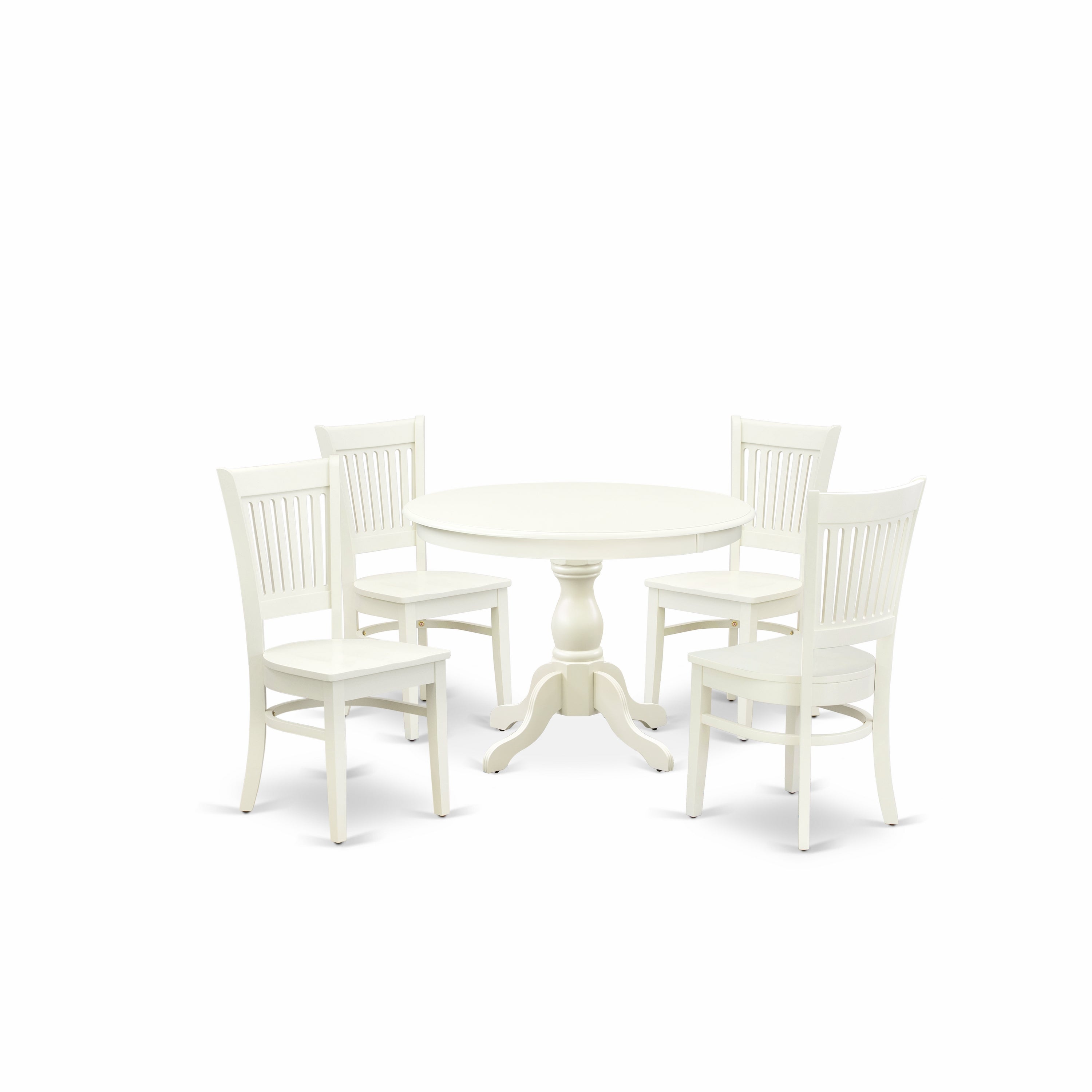 Juego de muebles de comedor de 5 piezas East West Furniture HBVA5-LWH-W. Incluye una mesa de cocina redonda con pedestal y 4 sillas de comedor.