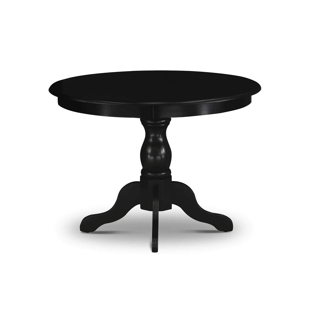 East West Furniture HBMZ3-AB6-06 3 Piece Kitchen Table Set Contains a Round Dining Table with Pedestal and 2 Shitake Linen Fabric Upholstered Chairs, 42x42 Inch, Wirebrushed Black