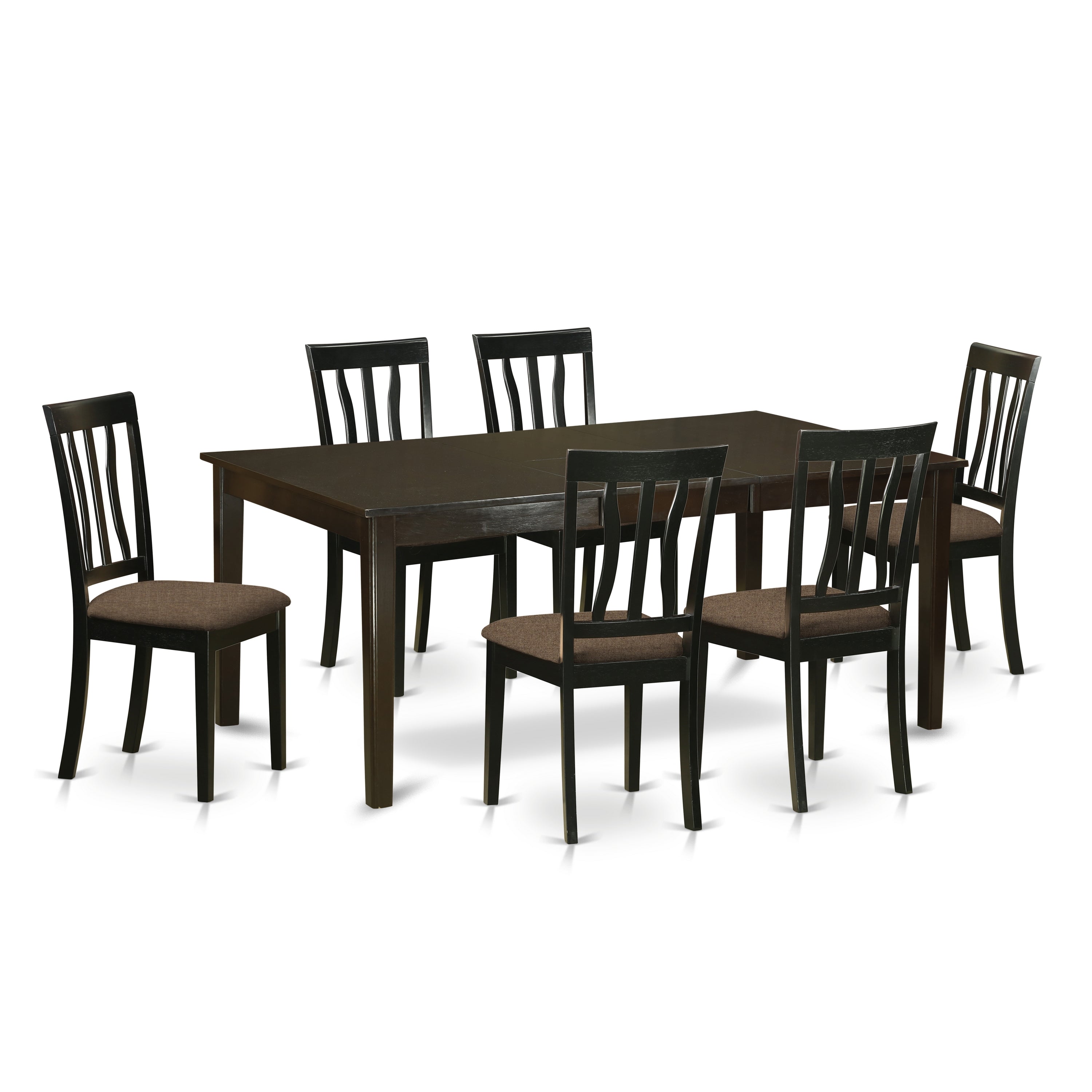 Juego de mesa y sillas de cocina East West Furniture HEAN7-CAP-C de 7 piezas. Incluye una mesa de comedor rectangular con pedestal y 6 sillas de comedor de tela de lino.