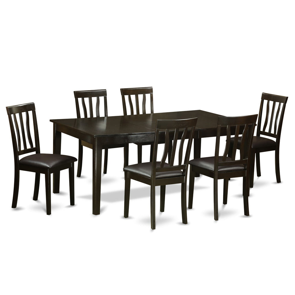 Juego de comedor East West Furniture HEAN7-CAP-LC de 7 piezas compuesto por una mesa de cocina rectangular con pedestal y 6 sillas de comedor tapizadas en piel sintética.