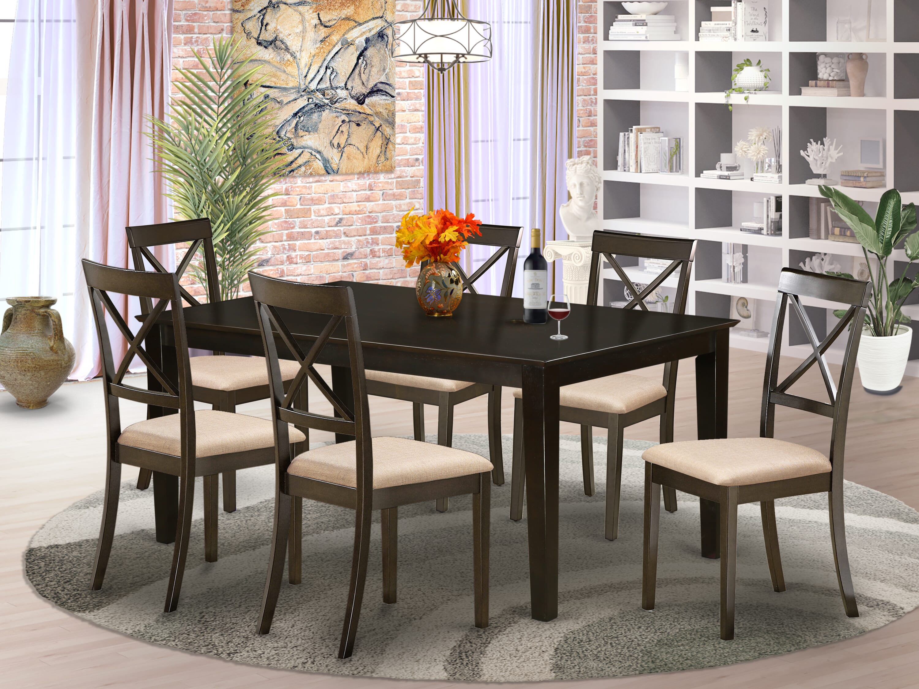 HEBO7-CAP-C 7 PC Dining room set-Table featuring Leaf and 6 Dinette Chairs.
