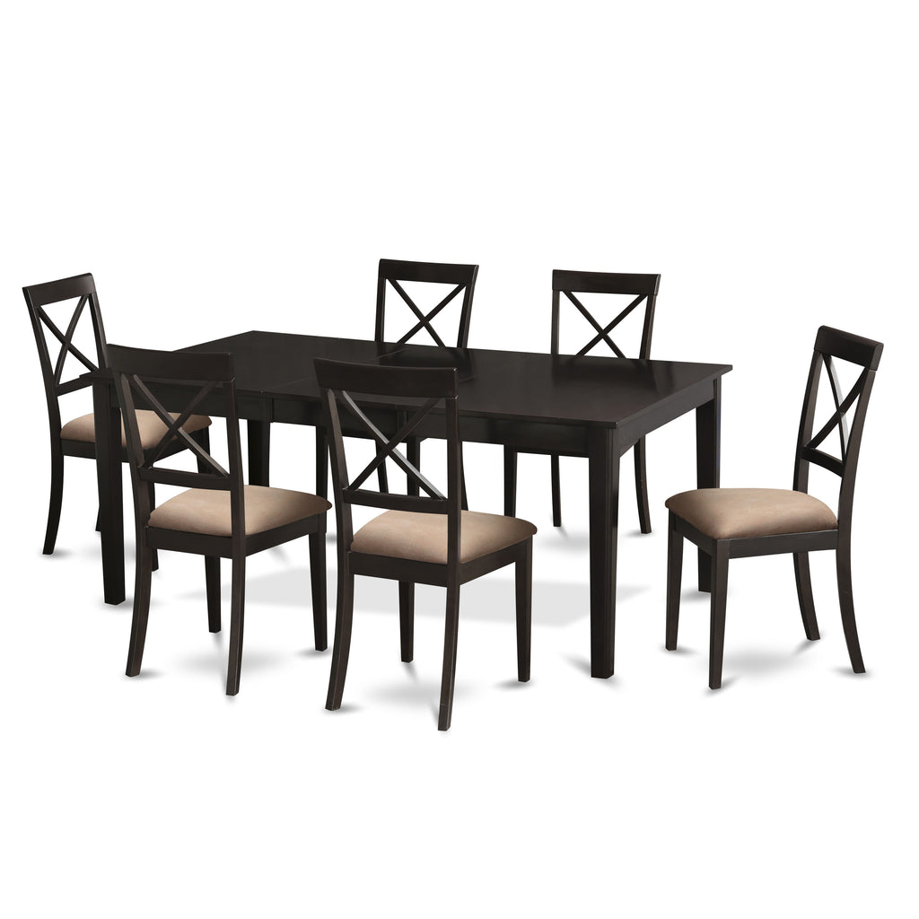 East West Furniture HEBO7-CAP-C 7 Piece Modern Dining Table Set Consist of a Rectangle Wooden Table with Pedestal and 6 Linen Fabric Kitchen Dining Chairs