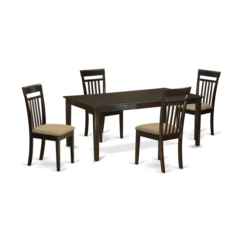 East West Furniture HECA5-CAP-C 5 Piece Dining Set Includes a Rectangle Dining Room Table with Pedestal and 4 Linen Fabric Upholstered Kitchen Chairs