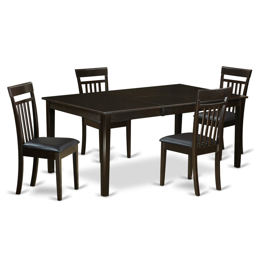 East West Furniture HECA5-CAP-LC 5 Piece Kitchen Table & Chairs Set Includes a Rectangle Dining Room Table with Pedestal and 4 Faux Leather Upholstered Chairs, 42x72 Inch, Cappuccino