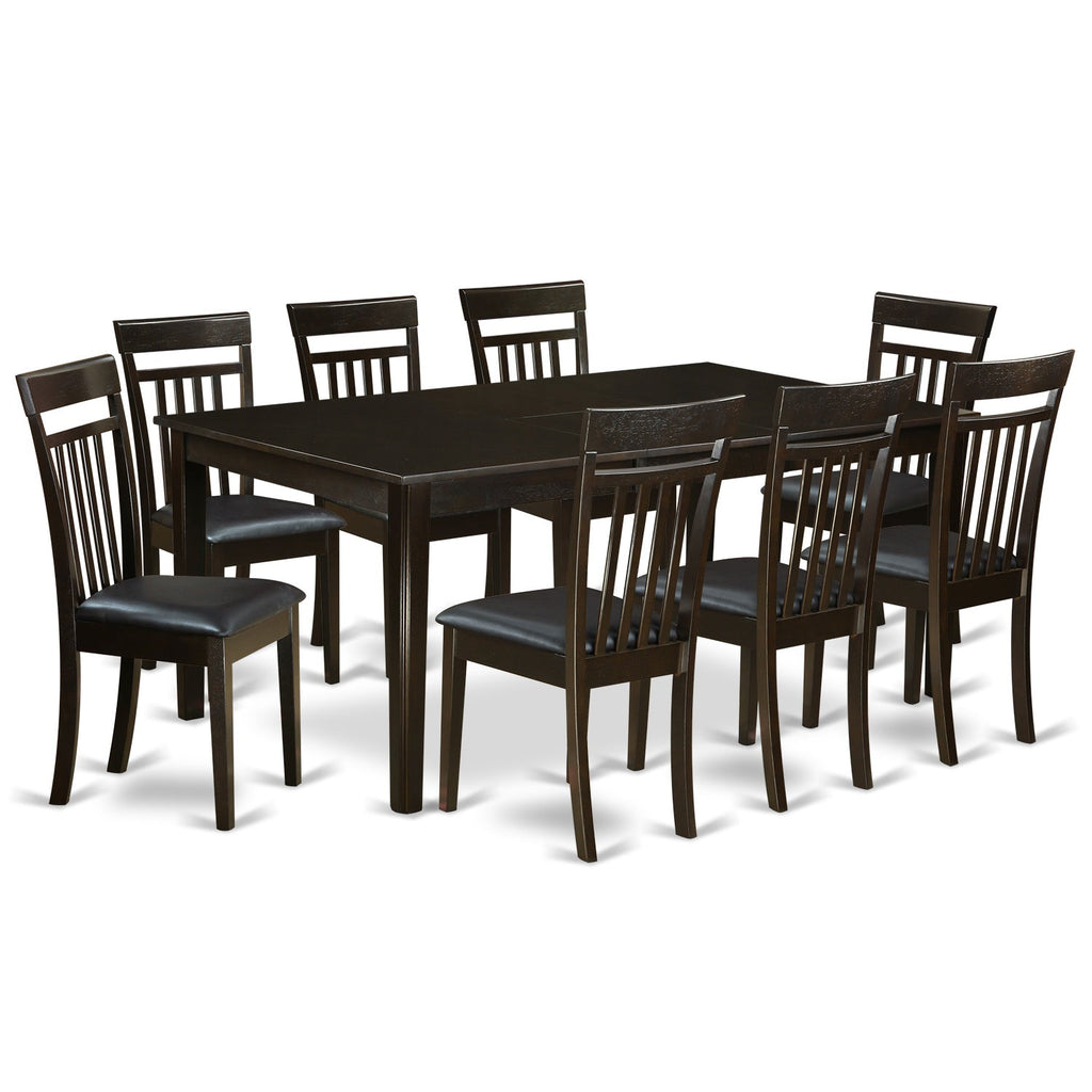 East West Furniture HECA9-CAP-LC 9 Piece Kitchen Table Set Includes a Rectangle Dining Table with Pedestal and 8 Faux Leather Upholstered Dining Chairs