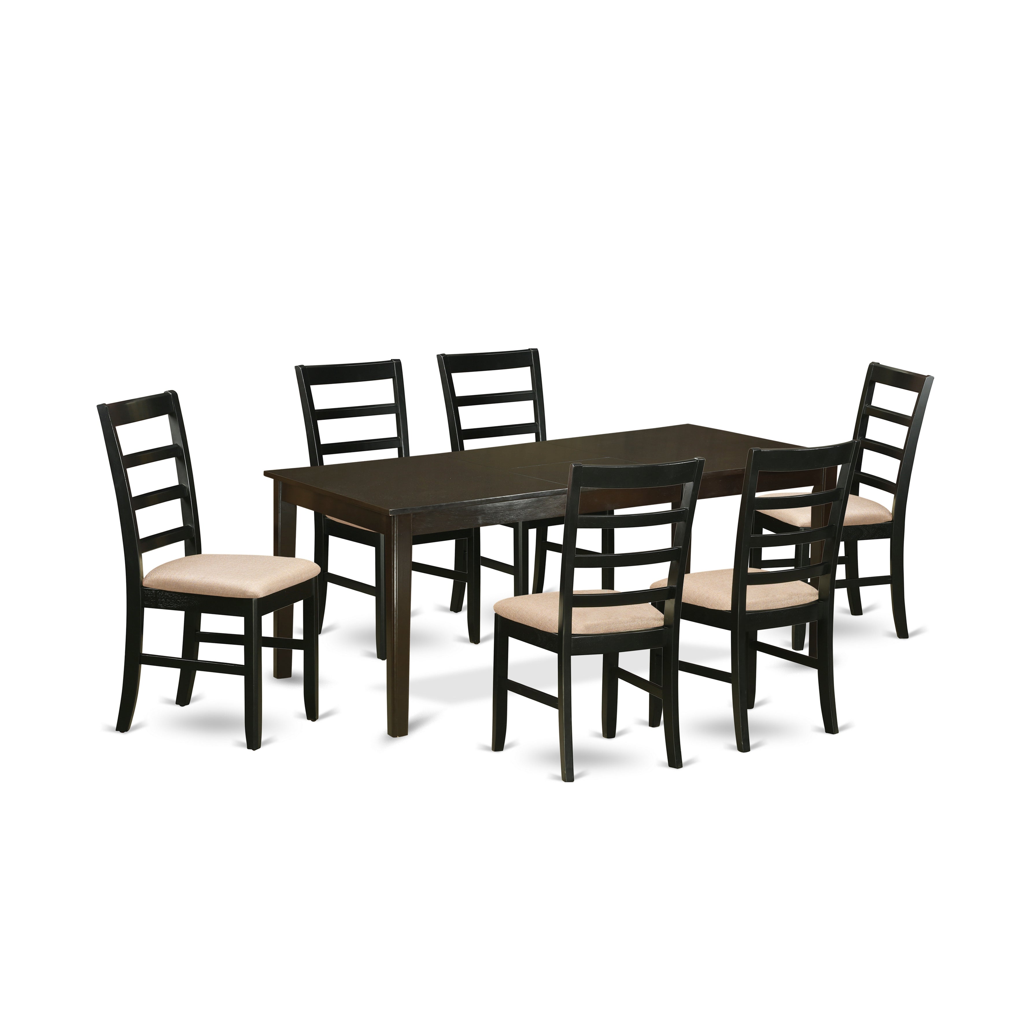 Juego de mesa y sillas de cocina East West Furniture HEPF7-CAP-C de 7 piezas. Incluye una mesa de comedor rectangular con pedestal y 6 sillas de comedor de tela de lino.